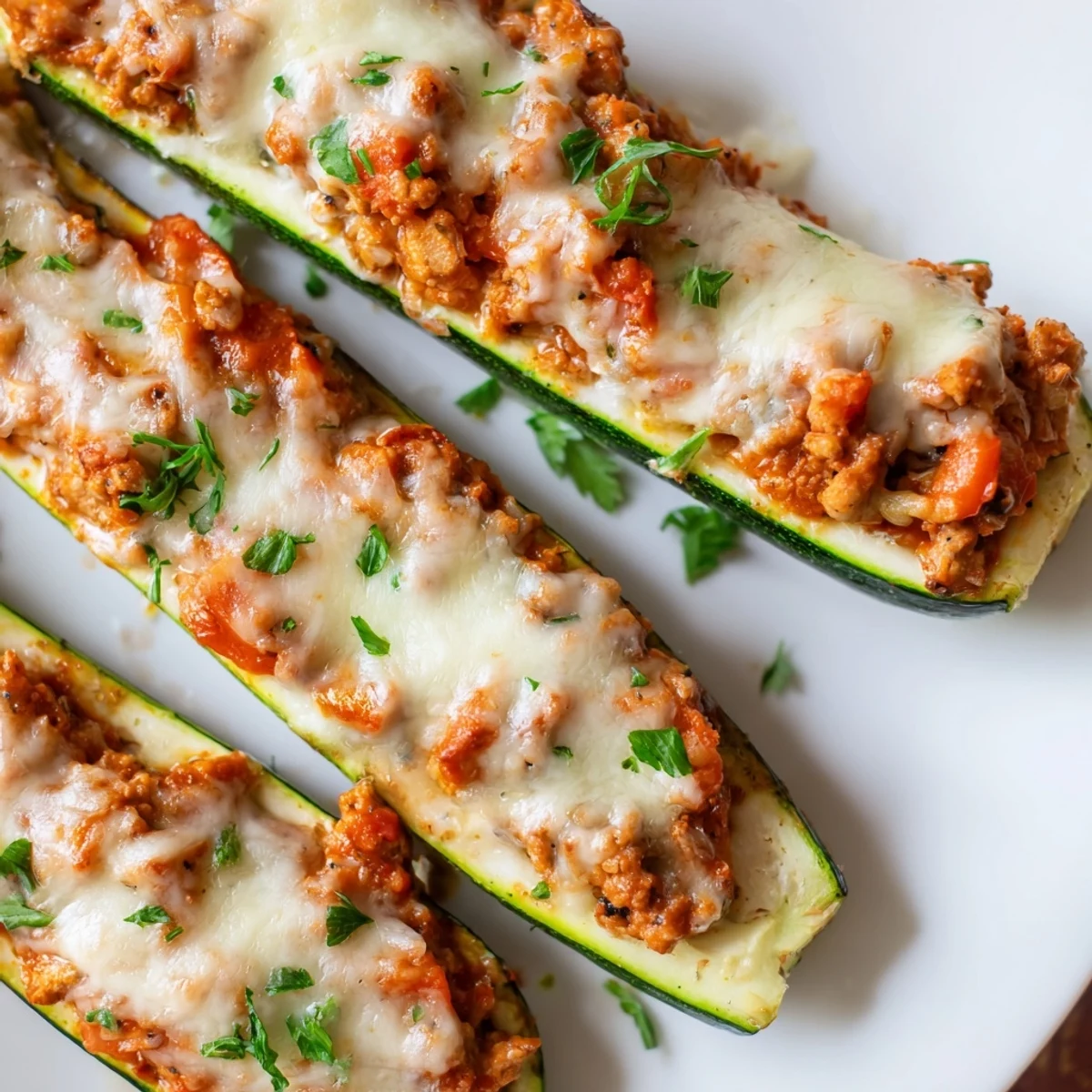 Ground chicken, diced vegetables, and tomato sauce fill roasted zucchini halves for these delicious Chicken Zucchini Boats with Cheese.