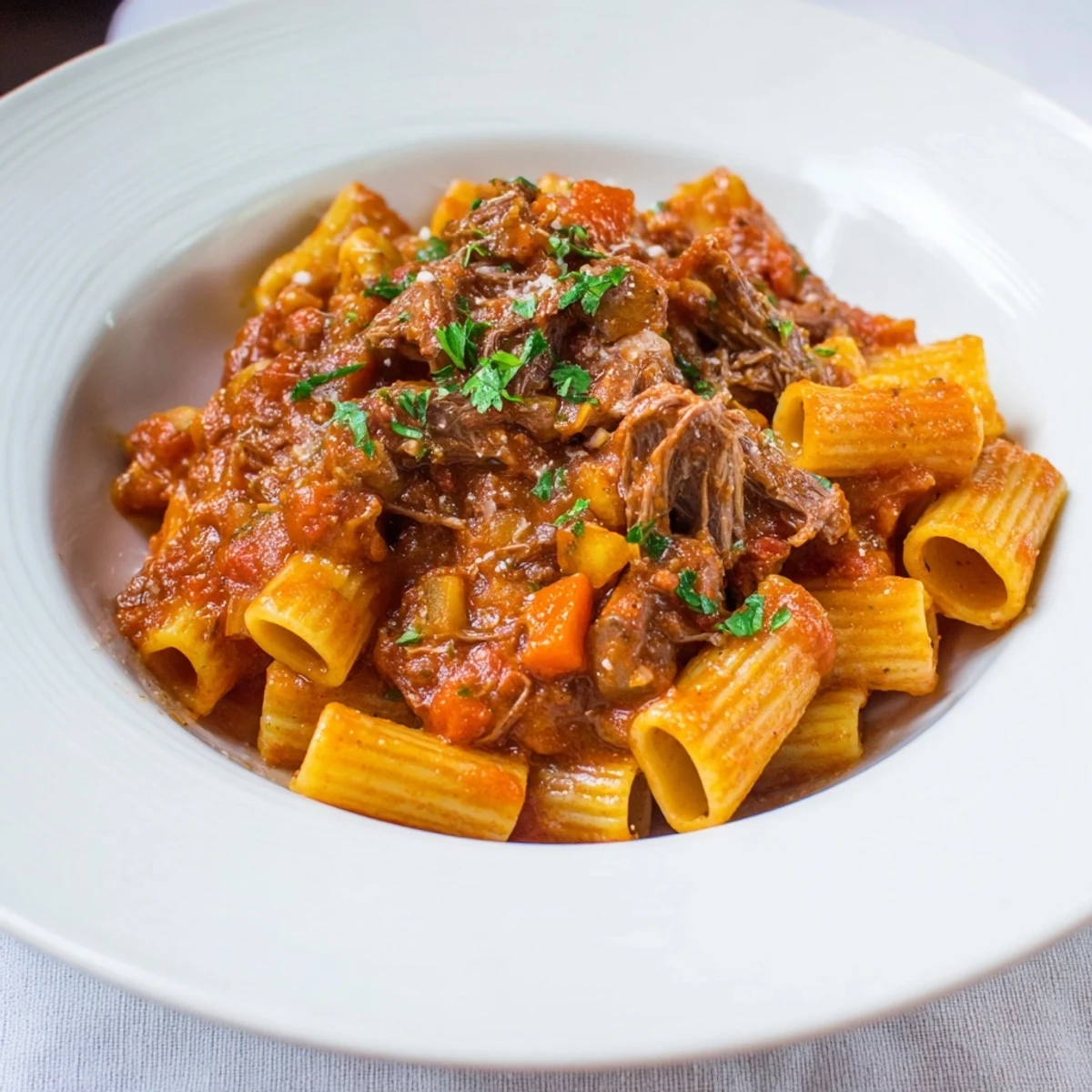 Tender shredded beef and rich red wine aromas in this hearty Slow Cooker Ragu Sauce with Beef.
