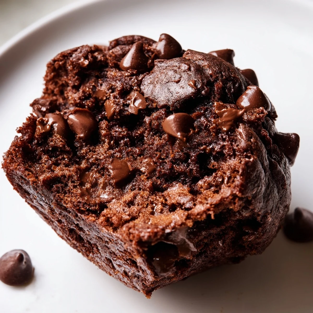 Golden-brown Chocolate Muffin Tops are stacked on a white plate, perfect for a sweet snack alongside a steaming cup of coffee.
