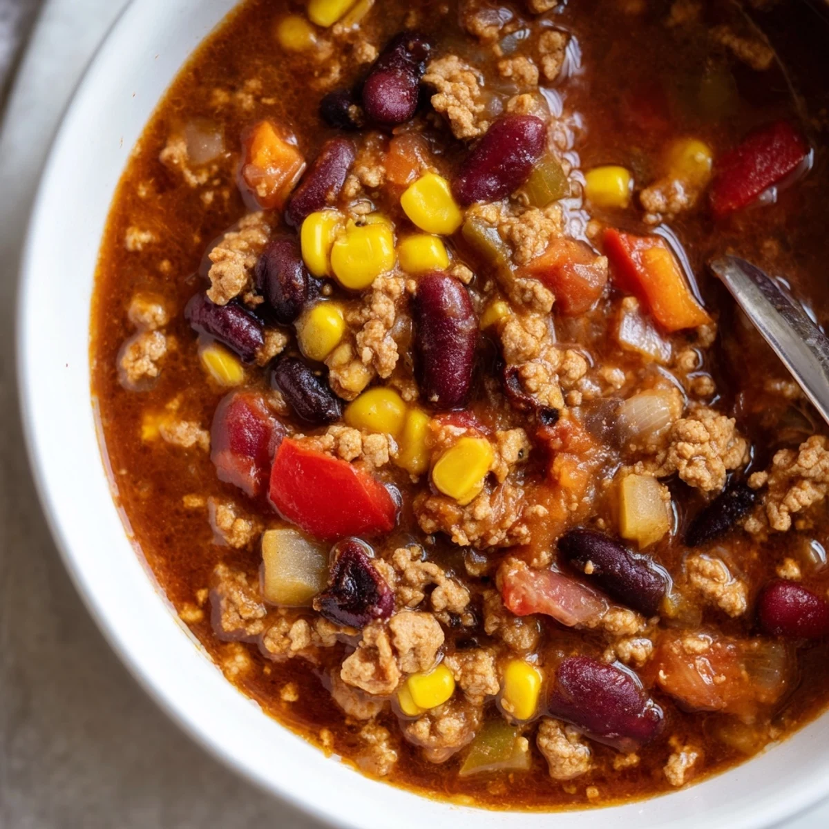 Homestyle Turkey Chili Bowl with Crackers served alongside golden crackers on a rustic wooden table for a cozy meal.