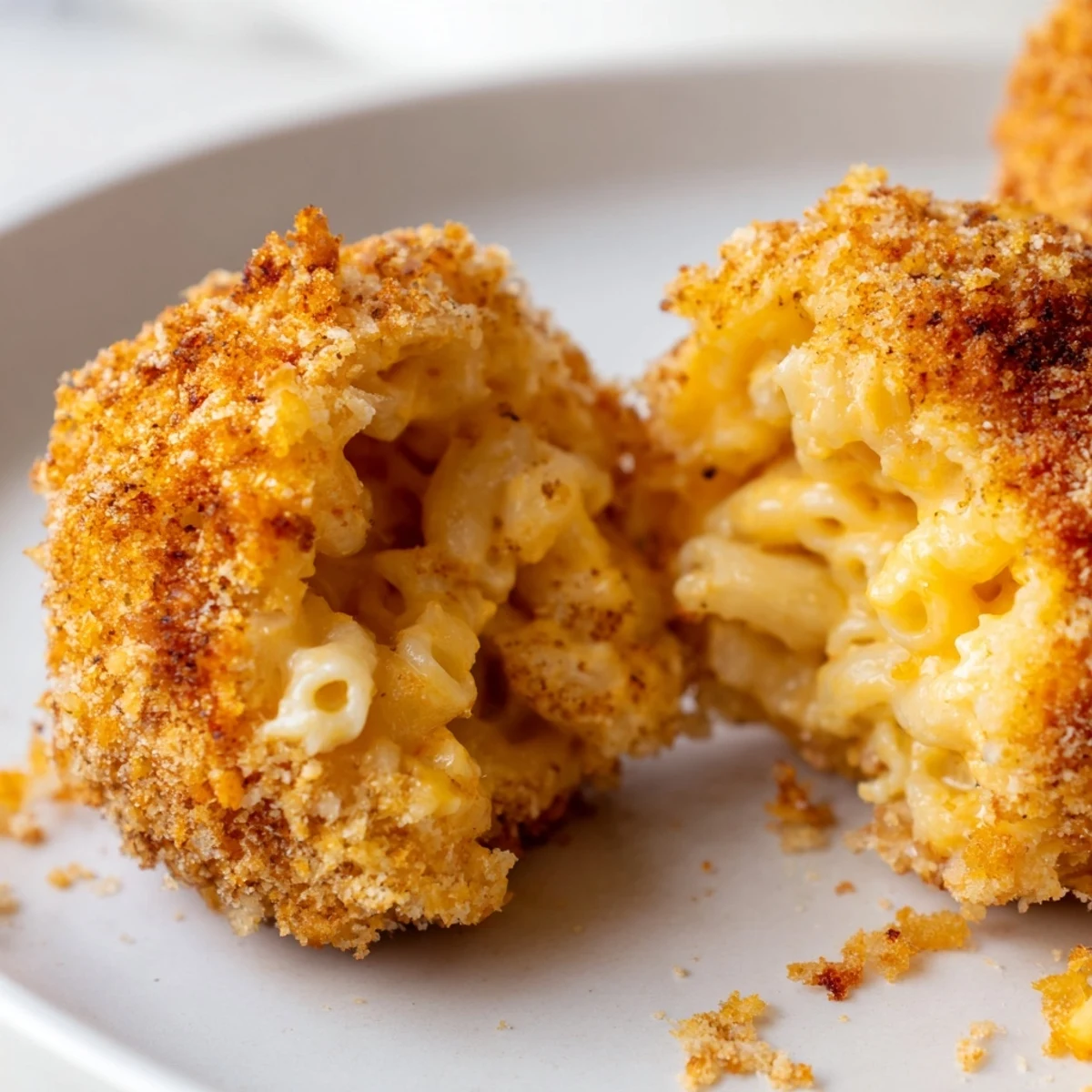 Golden brown Game Day Fried Mac and Cheese Balls with a crispy panko crust, served with creamy ranch dip for game day.