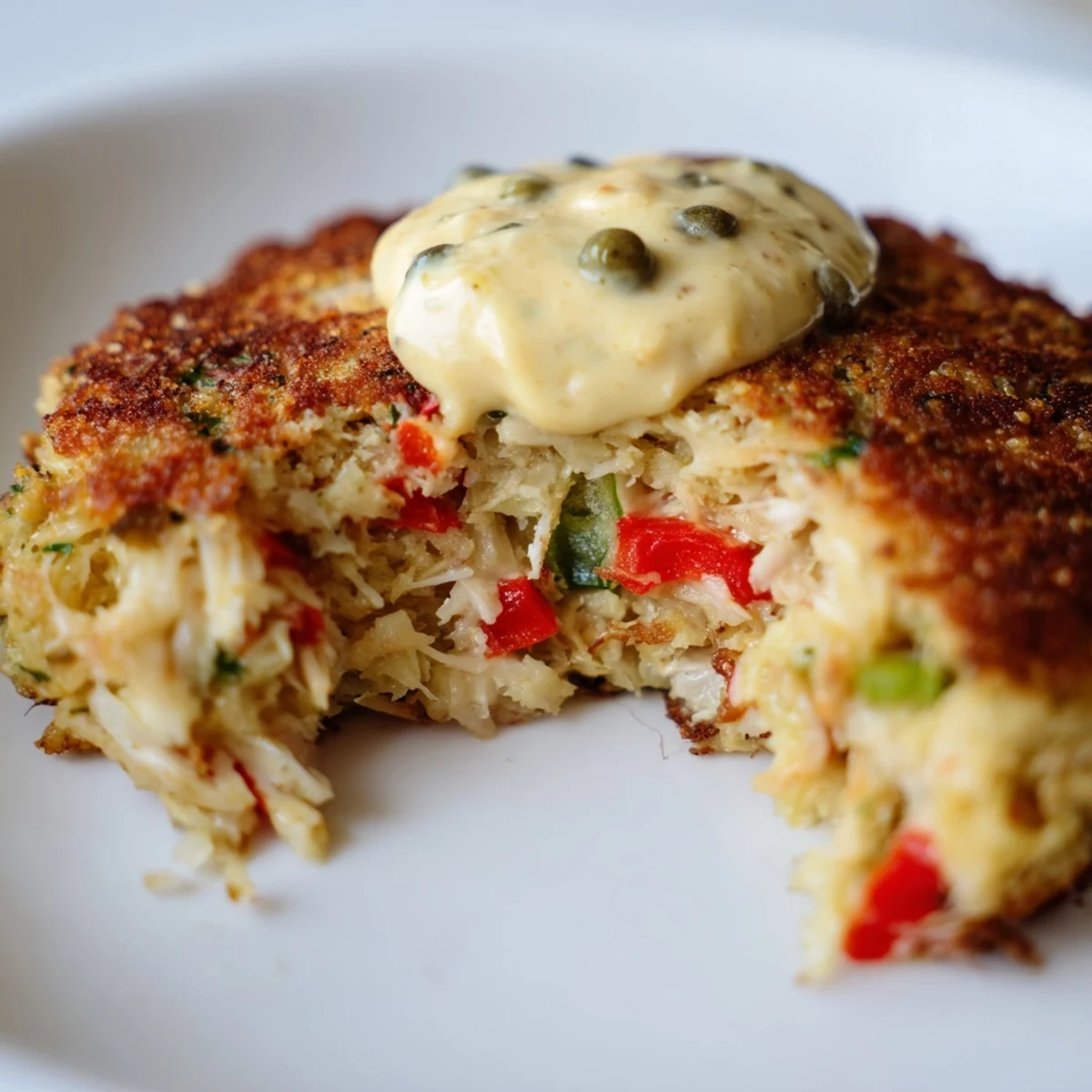 Freshly fried Cajun Crab Cakes with Remoulade are arranged on a rustic wooden board, paired with a small dipping bowl of creamy sauce.