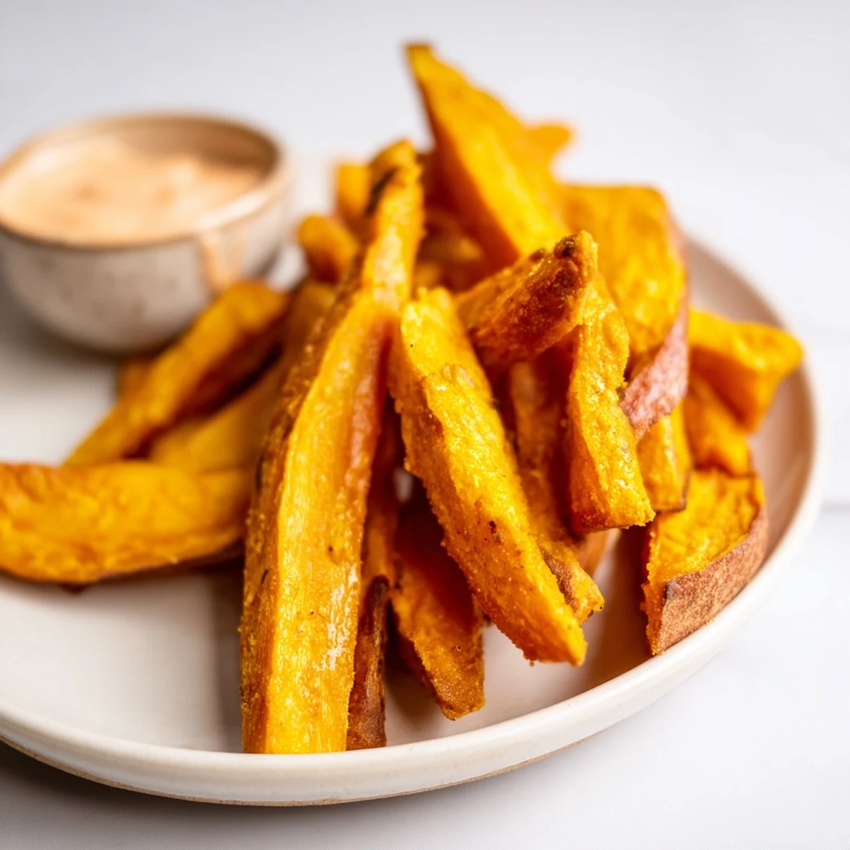 Oven-baked Crispy Sweet Potato Fries with Chipotle Mayo for a vegetarian, gluten-free side dish.