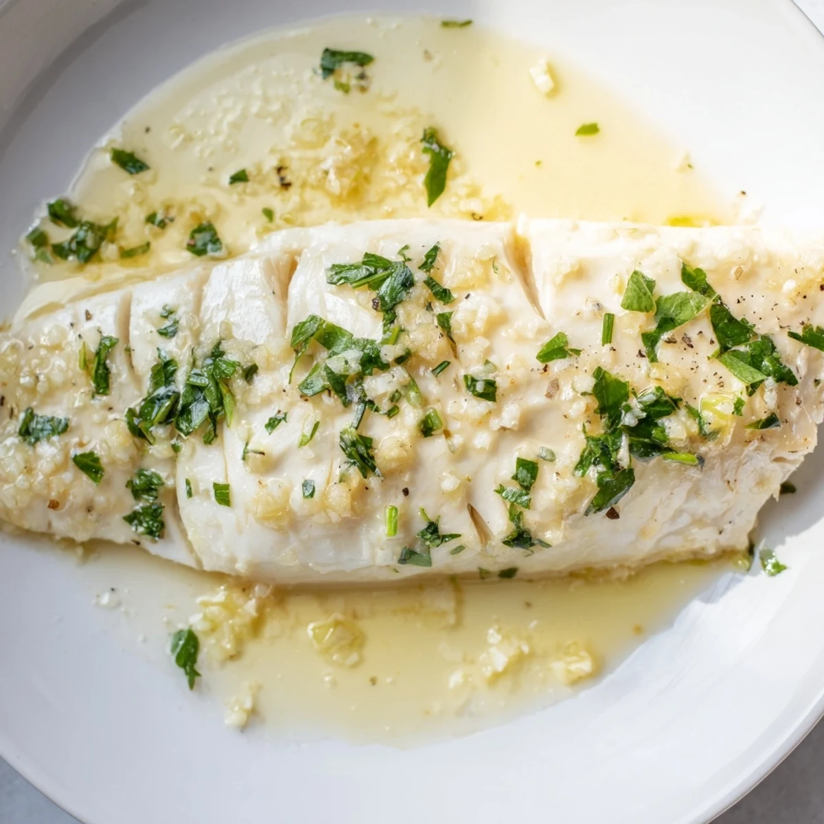 Savory baked halibut with lemon butter served alongside colorful steamed vegetables for a wholesome meal.