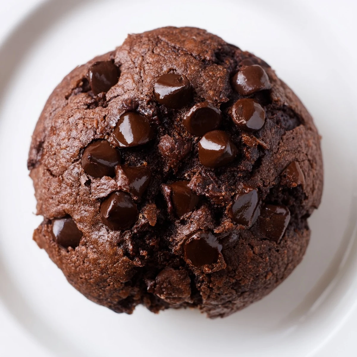 A stack of warm Chocolate Muffin Tops with Chips, featuring cracked tops studded with melting chocolate chips, perfect for a sweet snack or dessert.