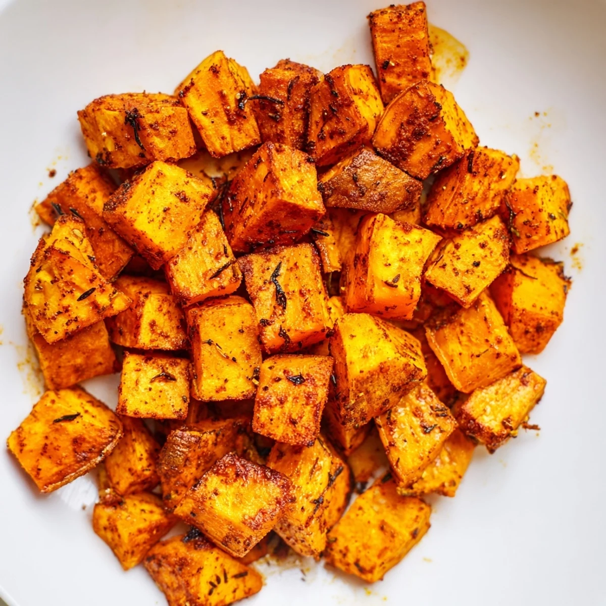 Golden-brown Creole Spiced Roasted Sweet Potatoes, perfectly crisp on the edges and tender inside.  