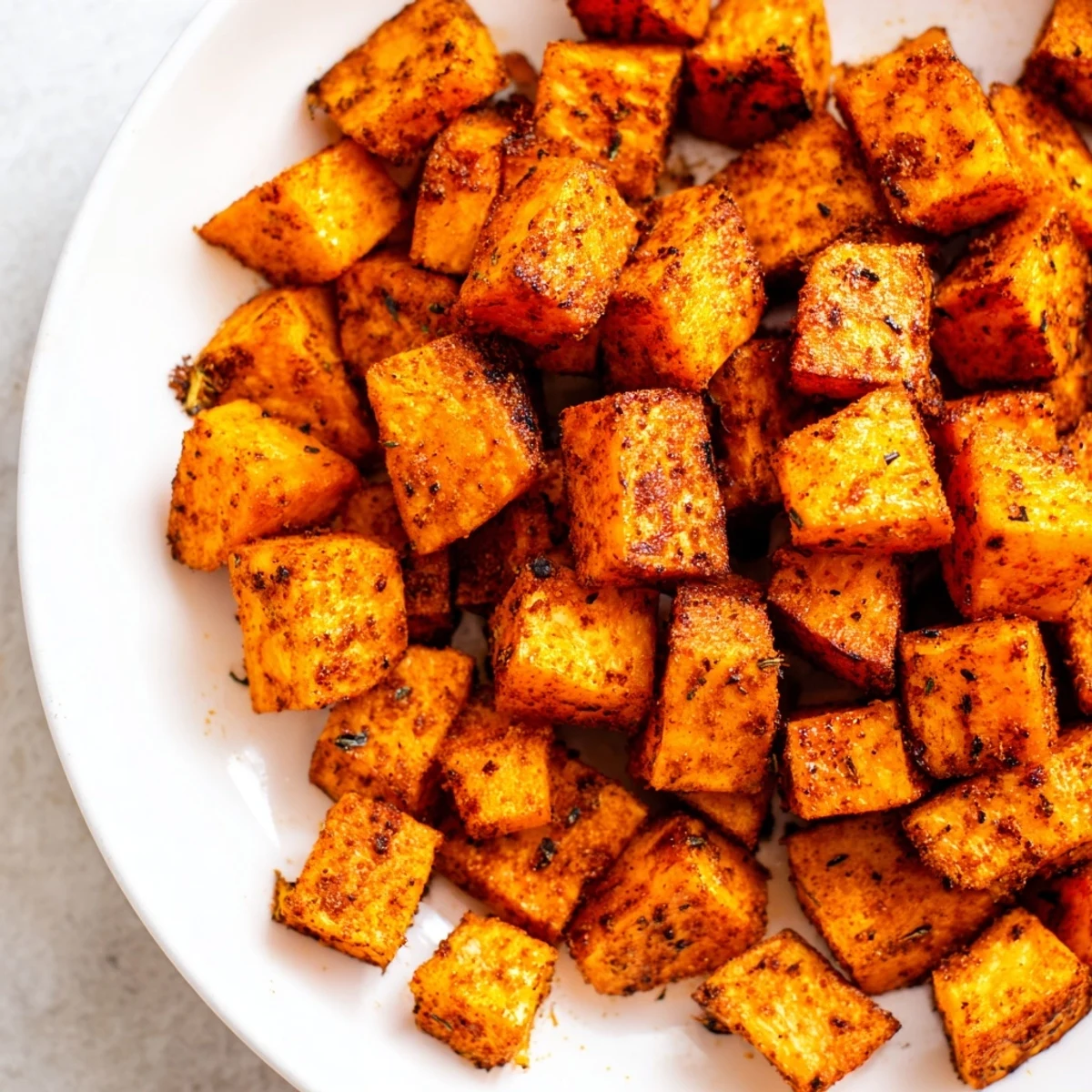A vibrant platter of Creole Spiced Roasted Sweet Potatoes with a smoky, zesty aroma.  