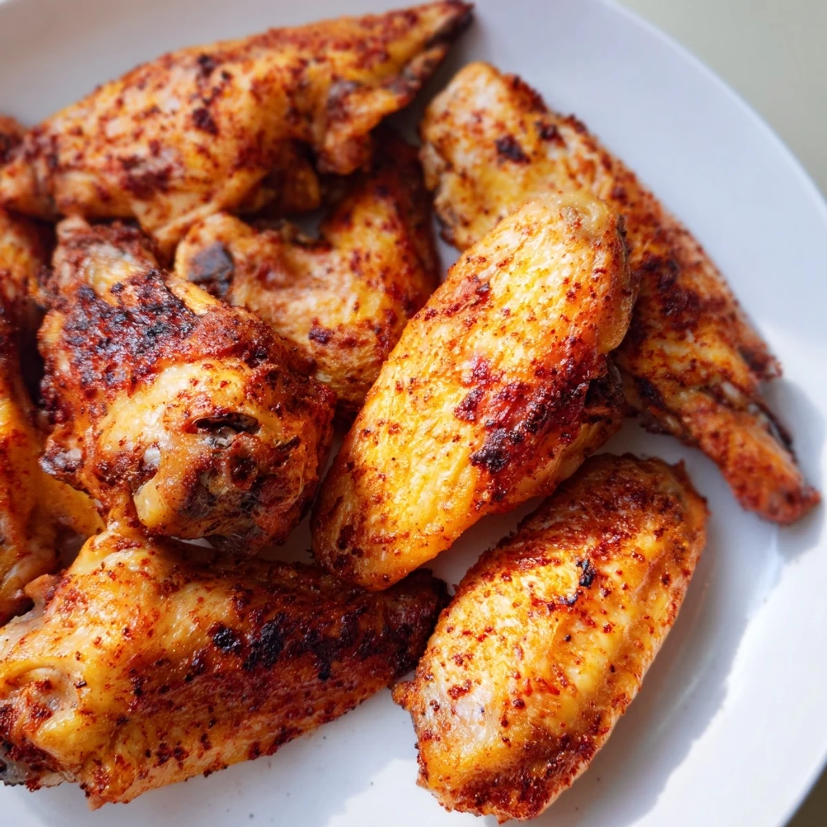 Golden-brown Tailgate Crispy Air Fryer Chicken Wings piled high, served with celery sticks and a side of creamy ranch dip.  