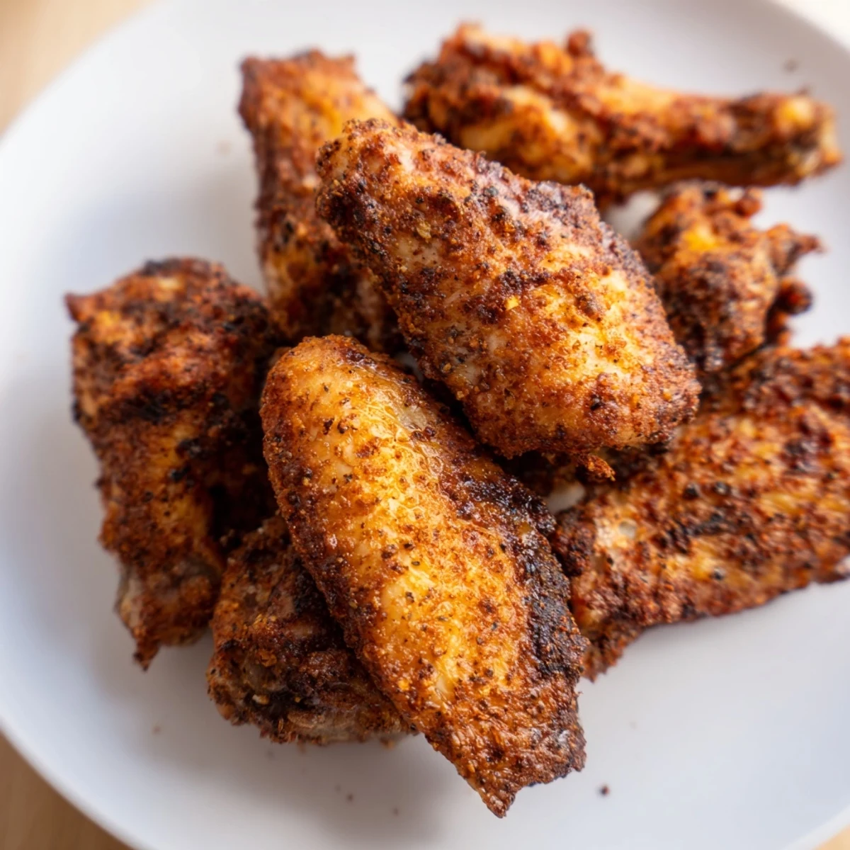 Juicy Tailgate Crispy Air Fryer Chicken Wings, seasoned with smoky paprika and garlic, displayed fresh from the air fryer.  