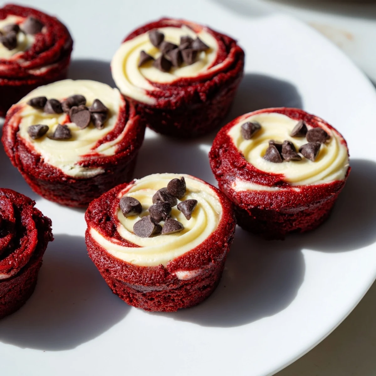 Freshly baked Red Velvet Cheesecake Brownie Bites cooling on a wire rack with vibrant red hues.