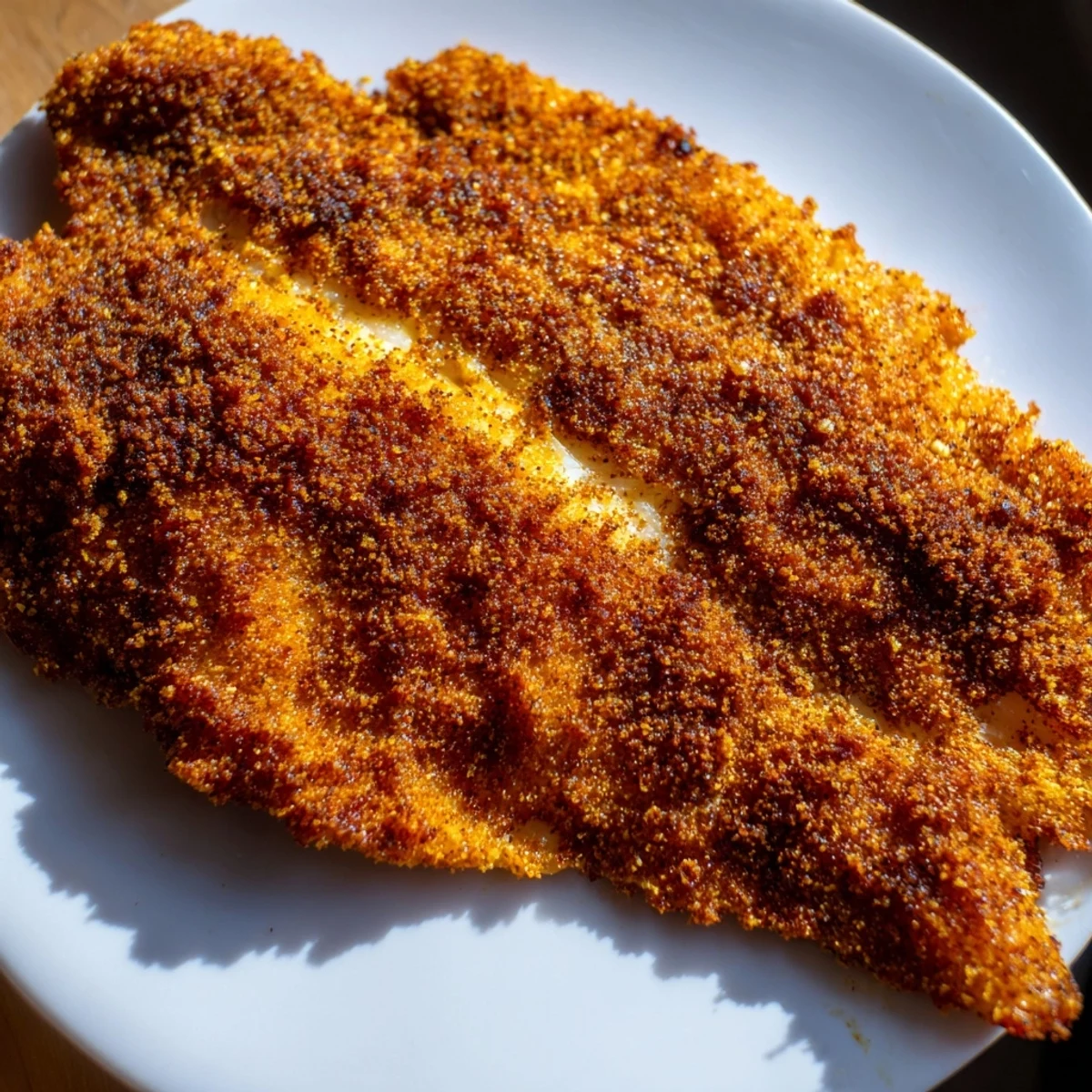 Spicy Cajun-seasoned catfish fillets coated in crispy cornmeal batter, sizzling fresh from the deep fryer.