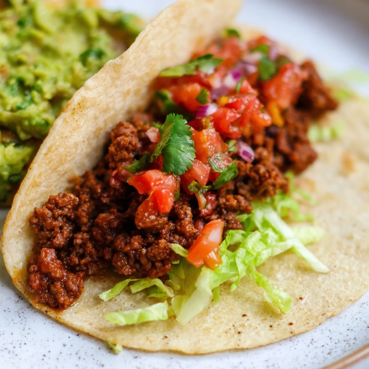 Freshly diced tomatoes and cilantro in the homemade salsa add a bright kick alongside the rich, creamy guacamole on these beef tacos.