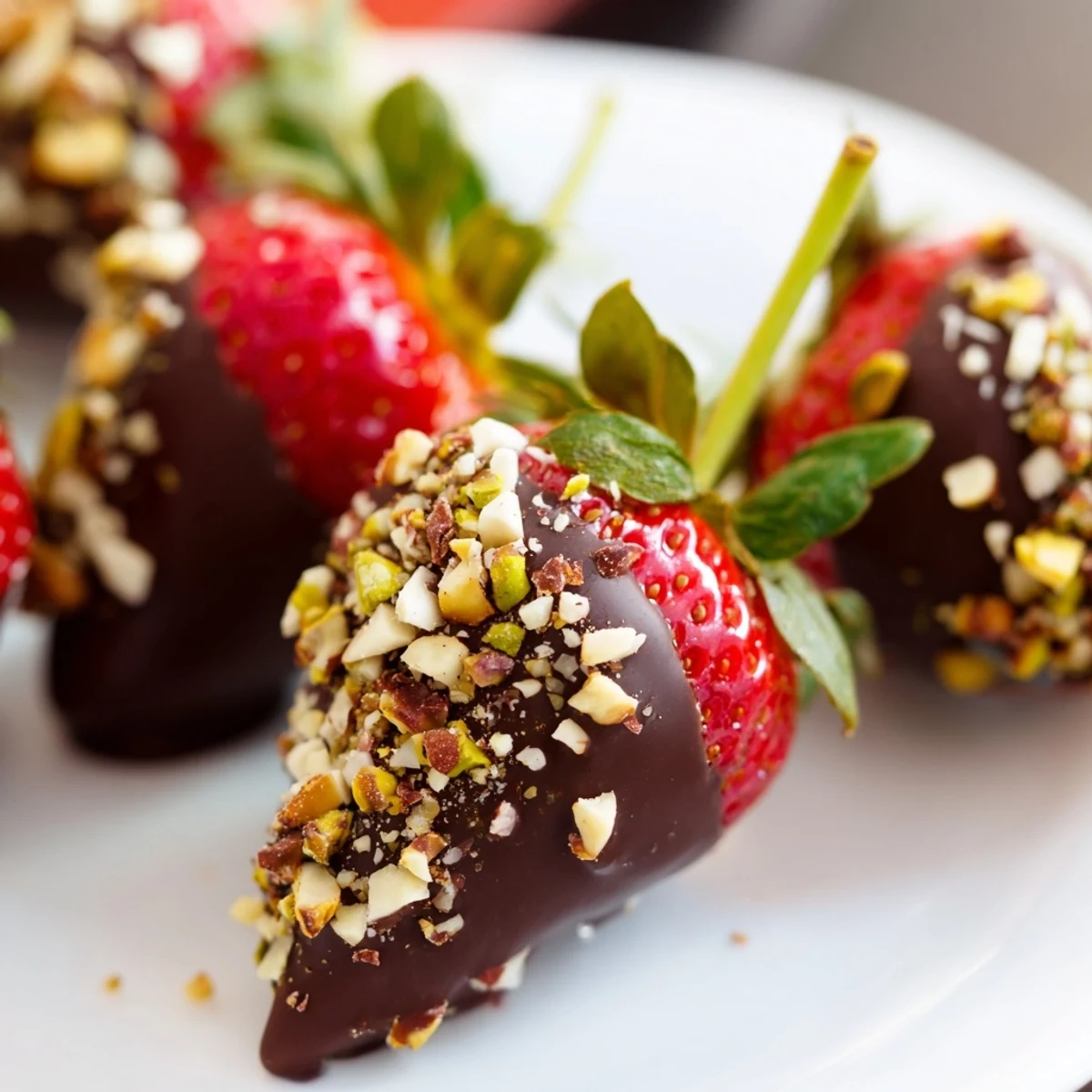 Freshly prepared chocolate-dipped strawberries with nuts, perfect for romantic nights, parties, or a sweet treat.