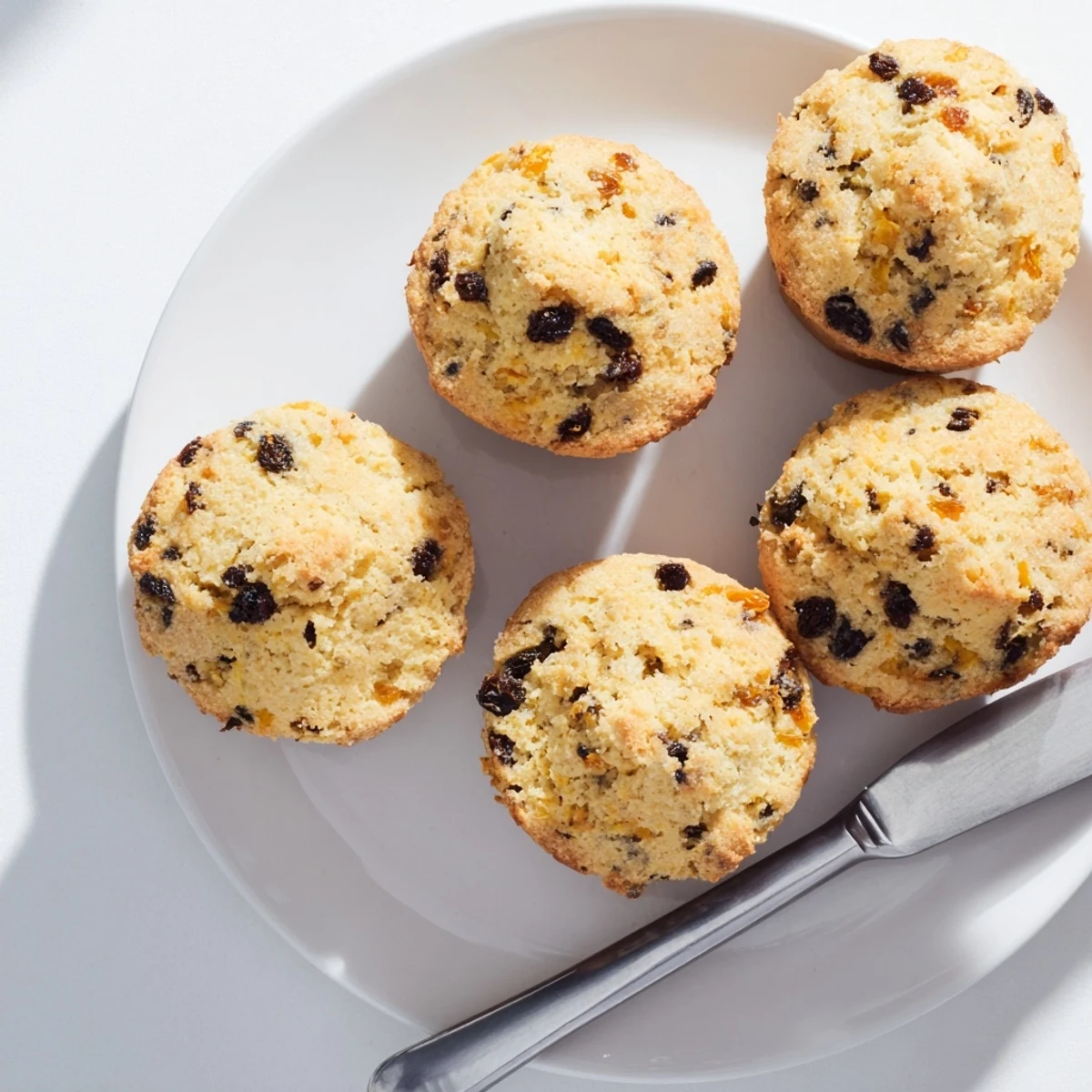 Freshly baked Irish Soda Bread Muffins with Currants, golden and tender, served warm with Irish butter and jam.  