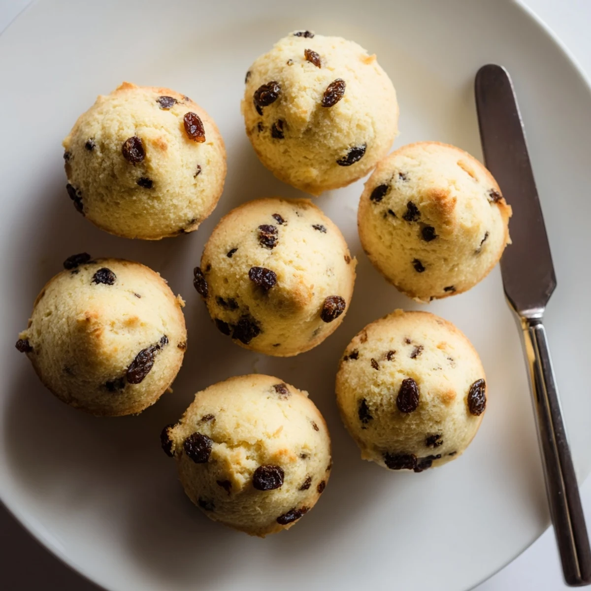 A close-up of Irish Soda Bread Muffins with Currants, topped with coarse sugar for extra crunch.  