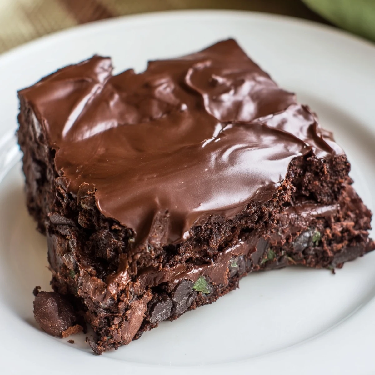 Moist, green-hued Mint Chocolate Chip Brownies with Ganache cooling on a wire rack beside baking tools.