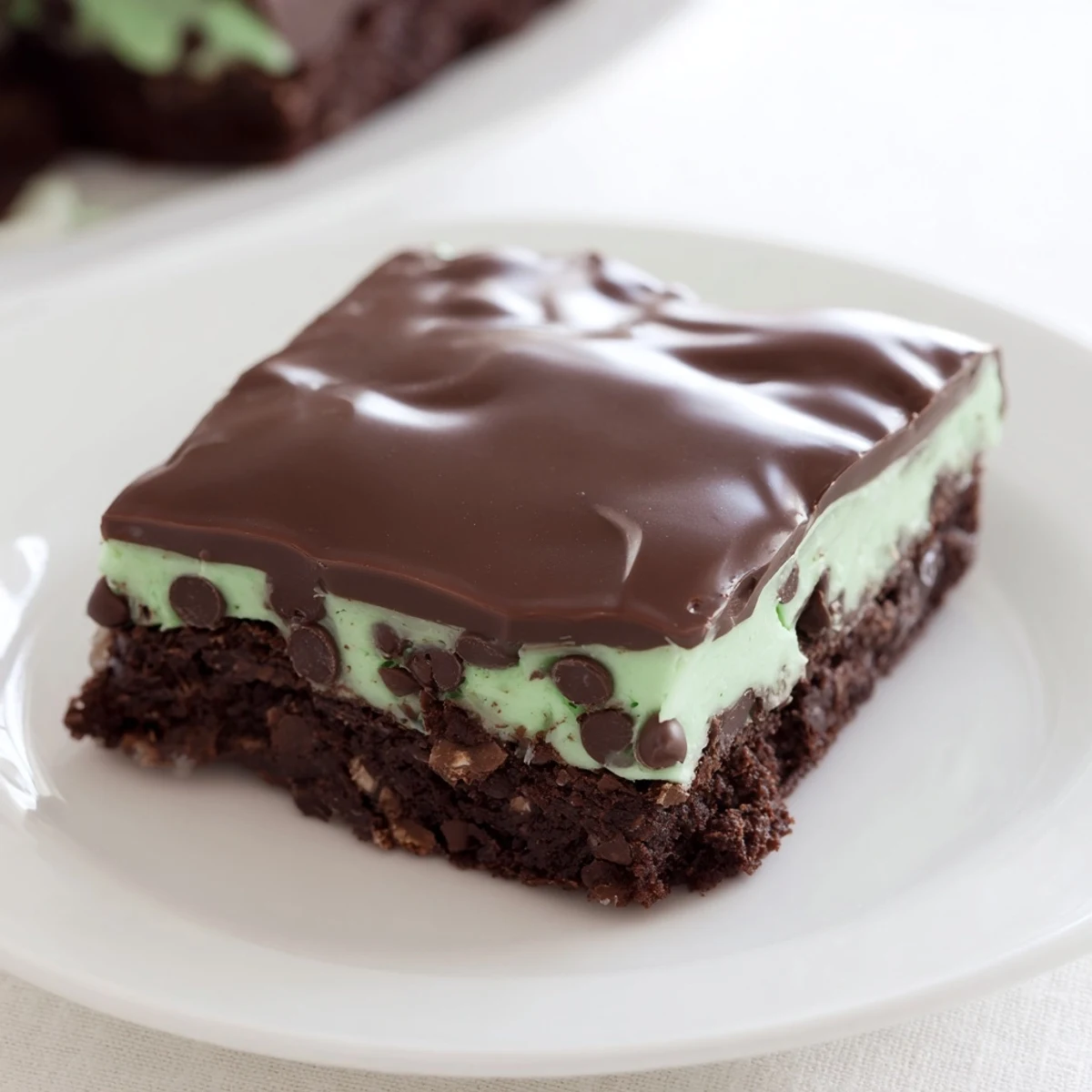 Ready-to-serve Mint Chocolate Chip Brownies cut into squares, perfect for a sweet dessert platter.