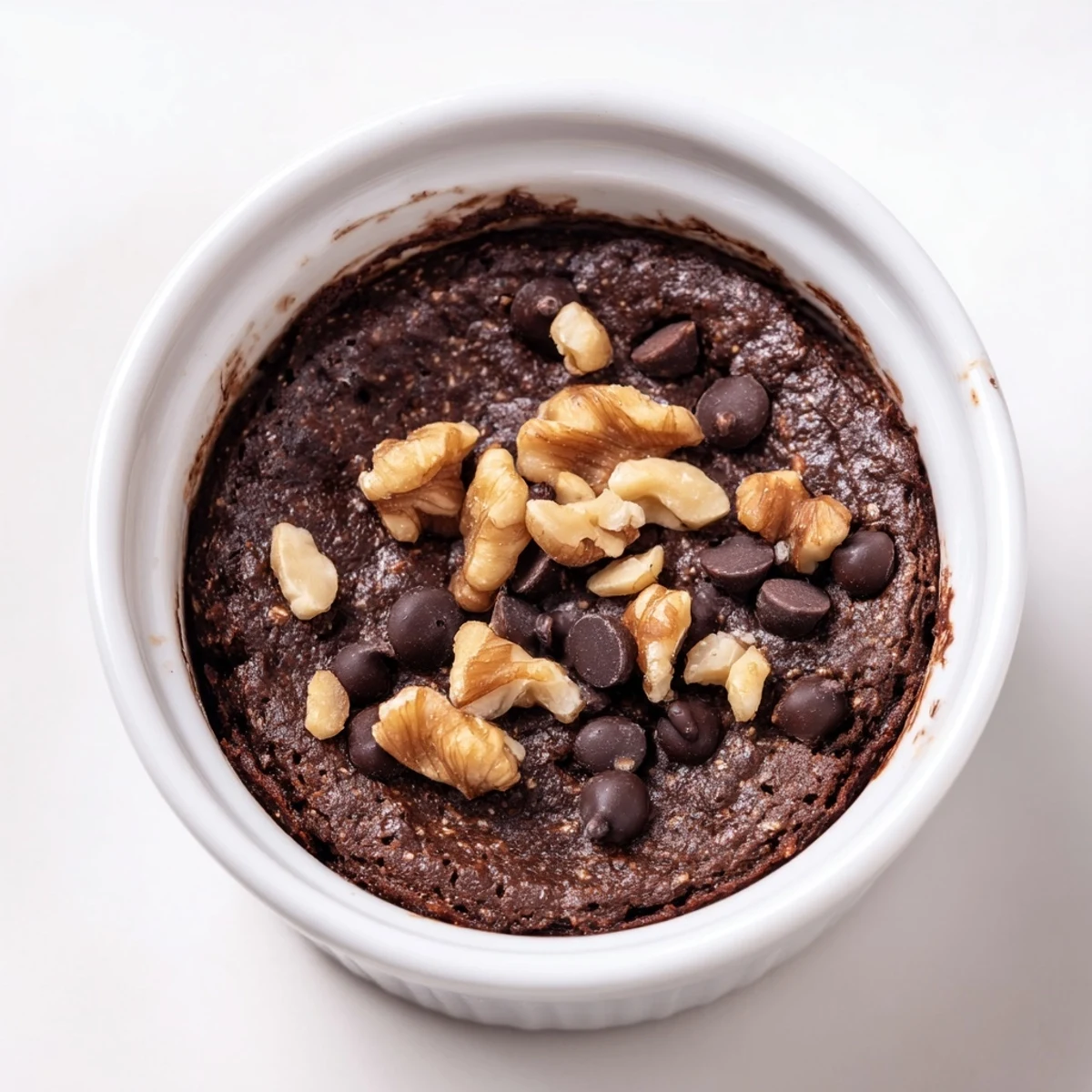 A close-up of Easy Chocolate Baked Oats showing a rich, fudgy texture and cracked top, perfect for a cozy breakfast.