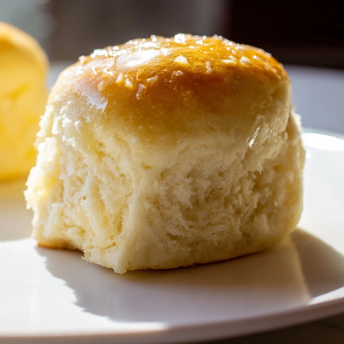 Freshly baked Best Vegan Dinner Rolls with a golden, buttery crust and fluffy interior, arranged in a baking dish.