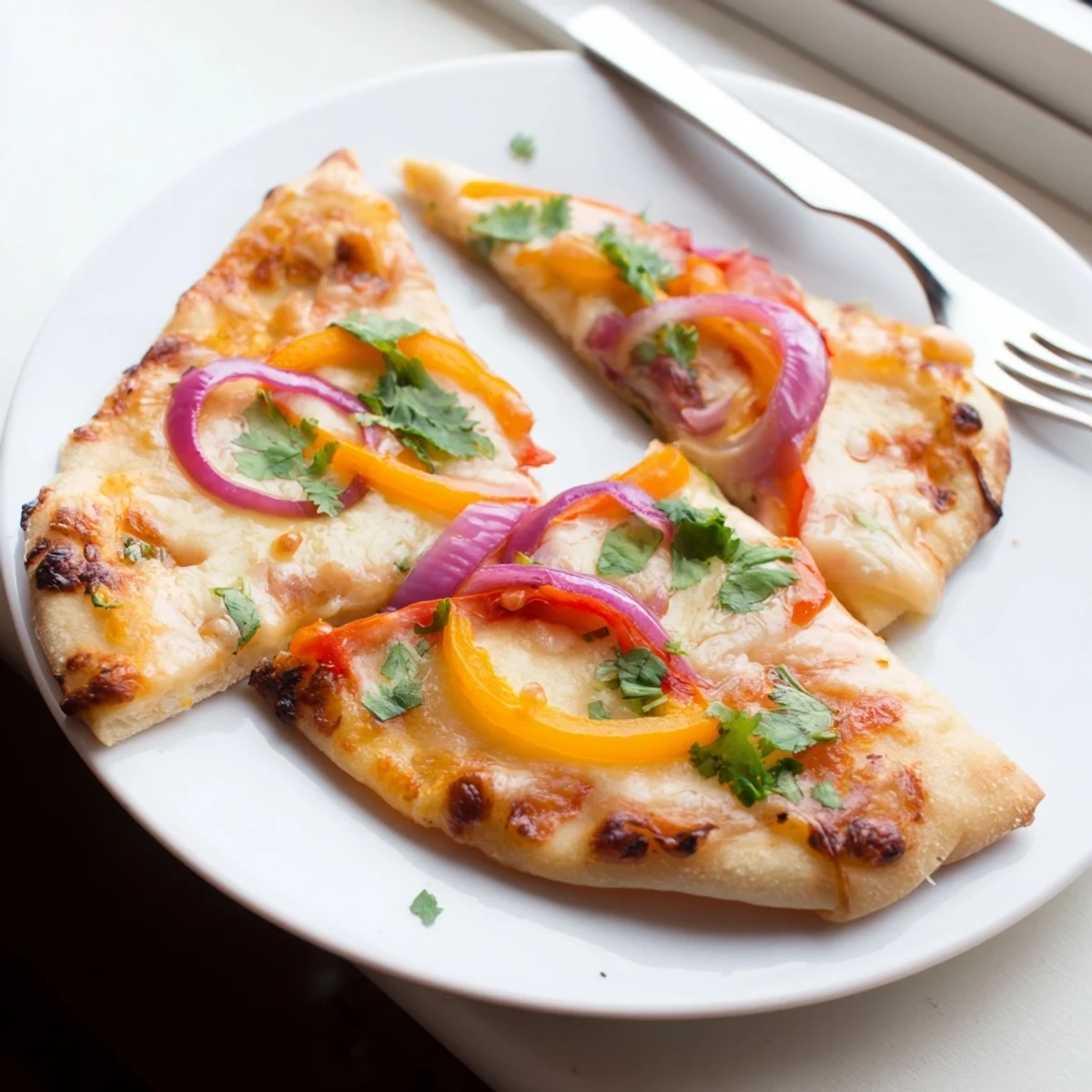 Golden-baked Sweet Heat Honey Garlic Flatbread Pizza with melted mozzarella, red onions, and a glossy drizzle.