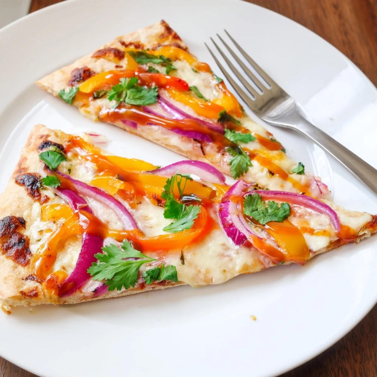 A bubbling Sweet Heat Honey Garlic Flatbread Pizza paired with a crisp white wine for a delicious dinner.