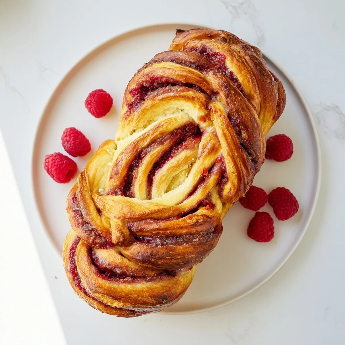 A sliced loaf reveals the beautiful pink swirl inside the soft, buttery bread on a rustic table.