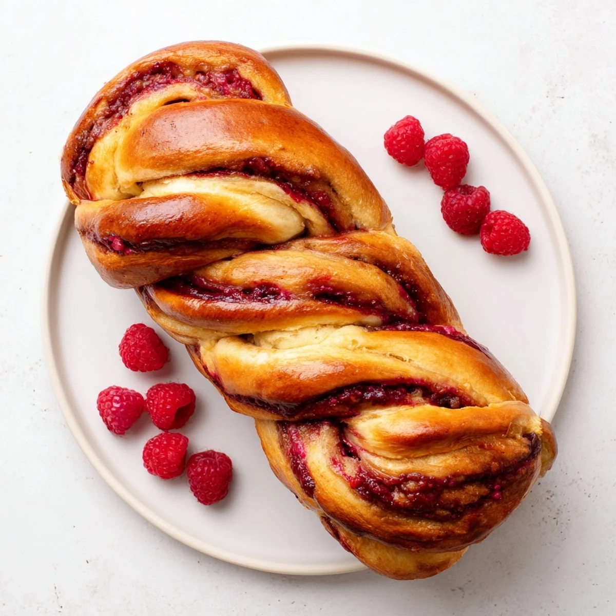Serving suggestion for Raspberry Swirl Brioche Loaf with a cup of coffee on a wooden board.