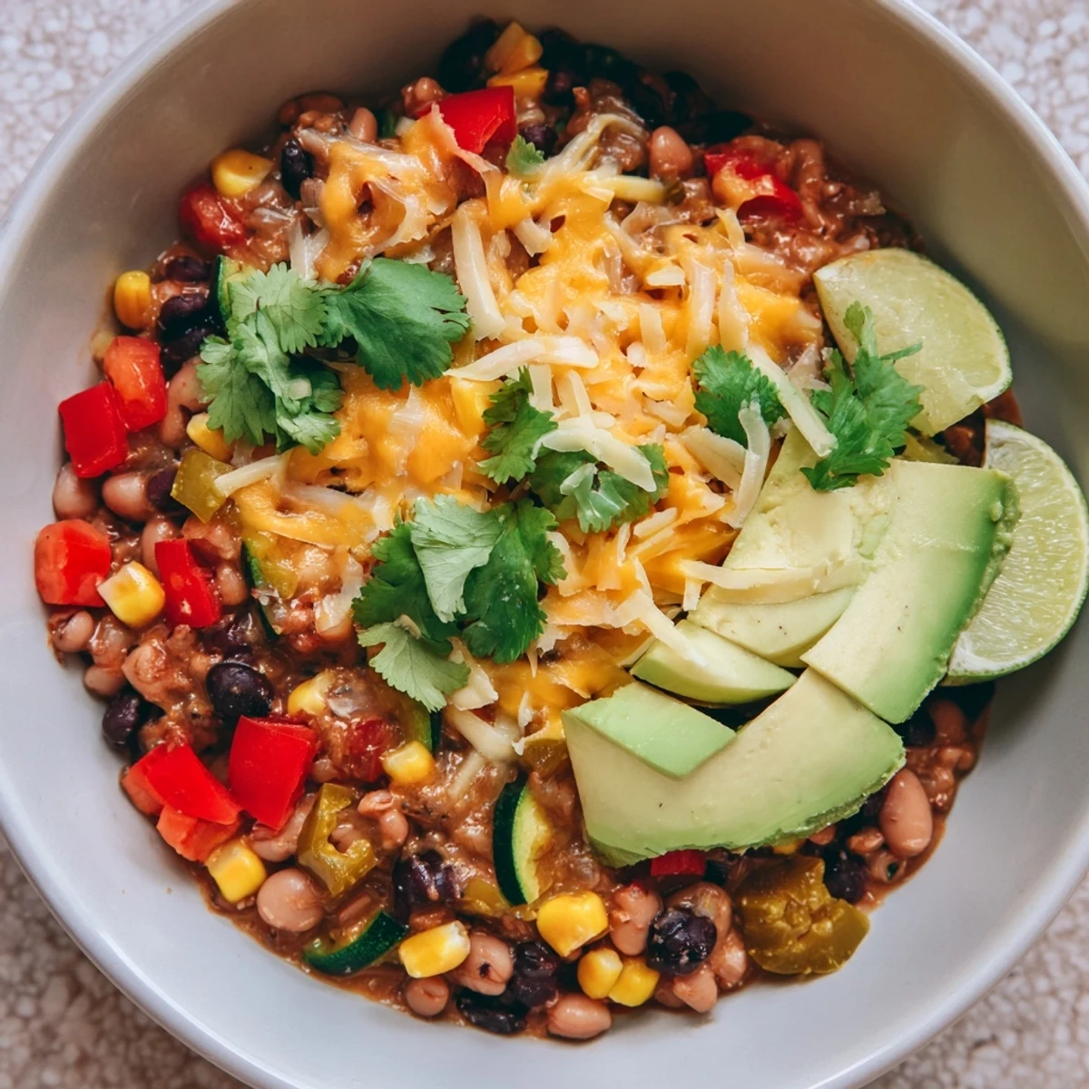 A steaming bowl of Southwest Spice Green Chile Bowl with beans and veggies for a hearty meal.