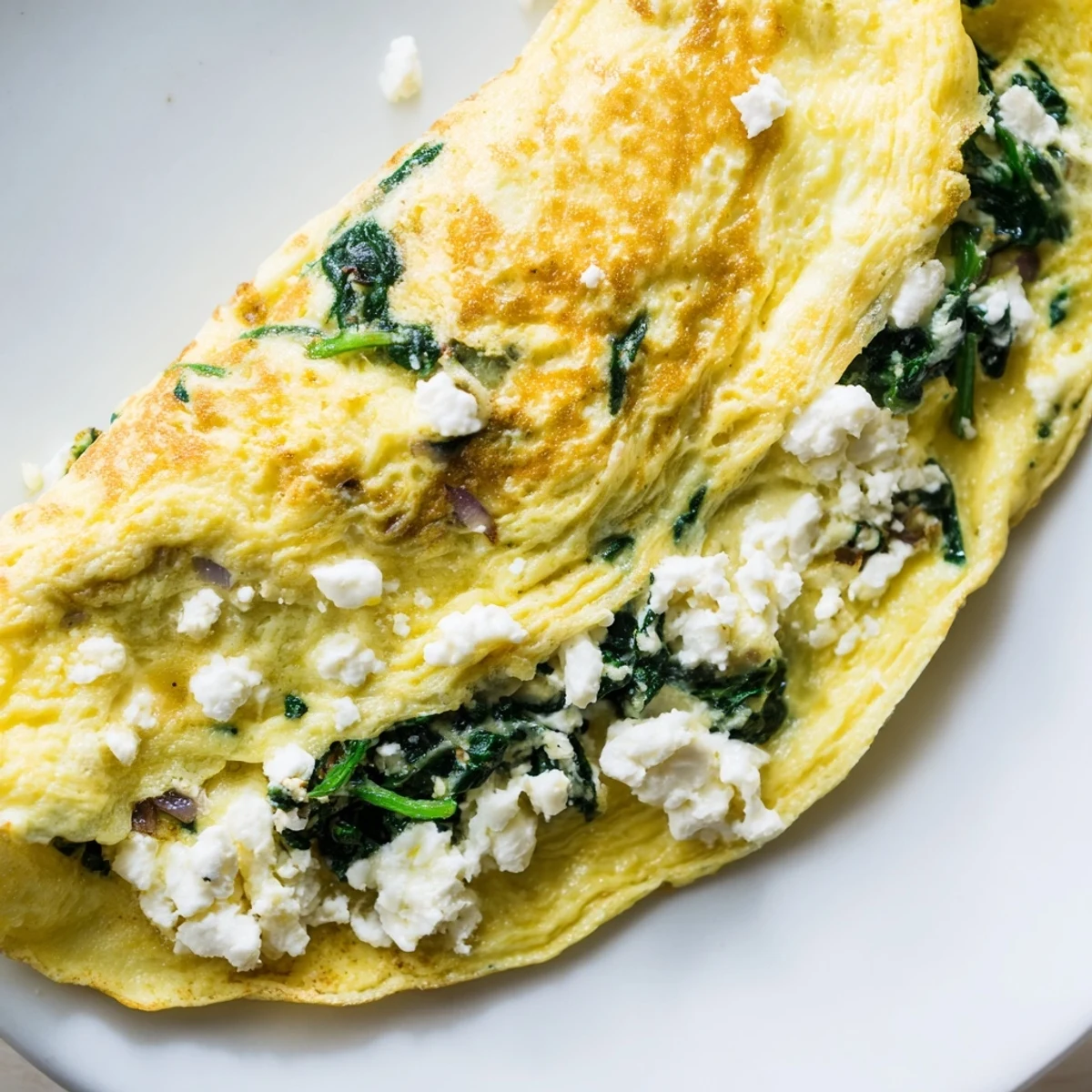 A savory 15-Minute Spinach and Feta Omelet rests beside toast on a rustic wooden table for a Mediterranean meal.