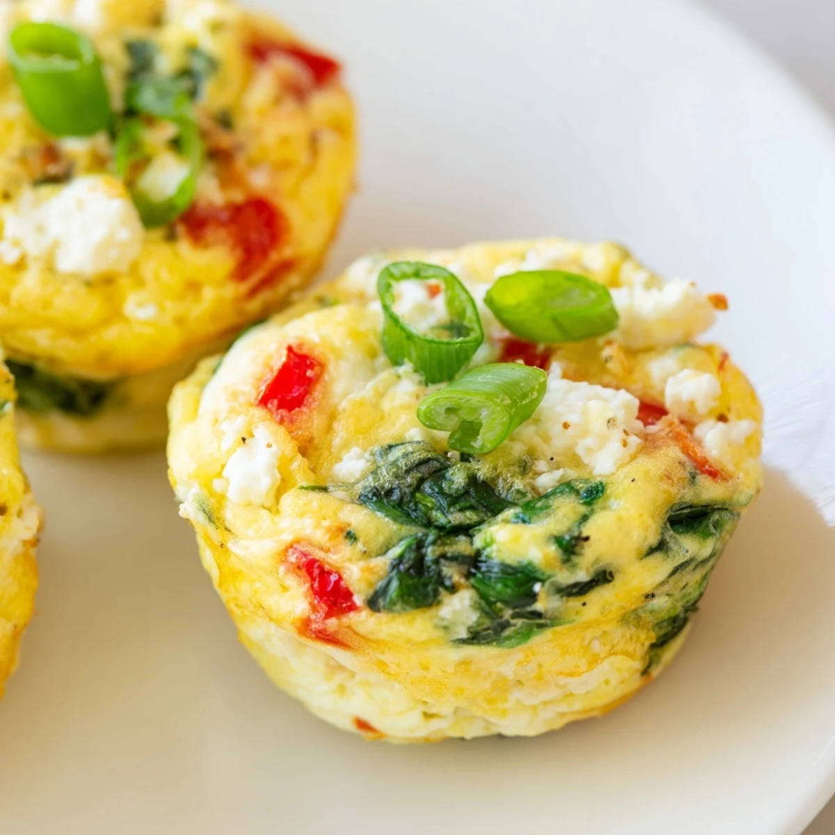 Freshly baked Egg Muffins with Spinach and Feta feature vibrant green spinach and creamy crumbled cheese.