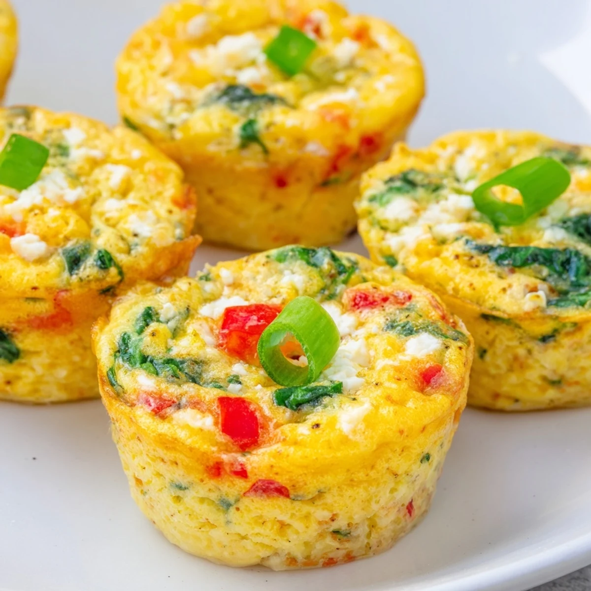A close-up of Egg Muffins with Spinach and Feta reveals fluffy texture, perfect for a healthy breakfast.