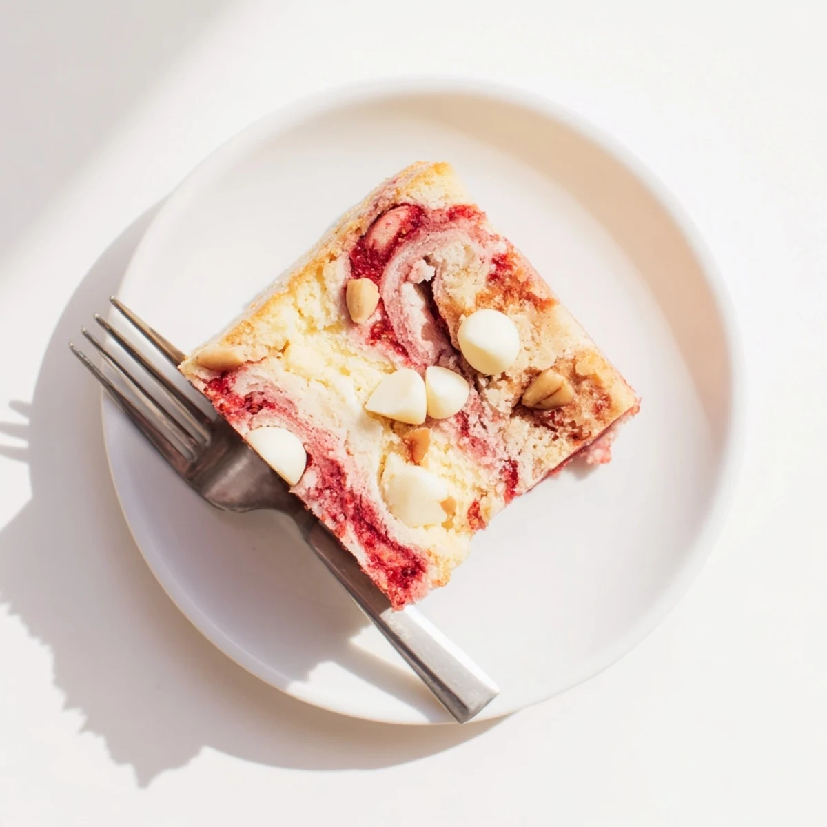 A slice of Irresistible Strawberry Earthquake Cake That Steals The Show reveals a marbled vanilla cake with creamy cheesecake ribbons and fresh strawberry swirls.