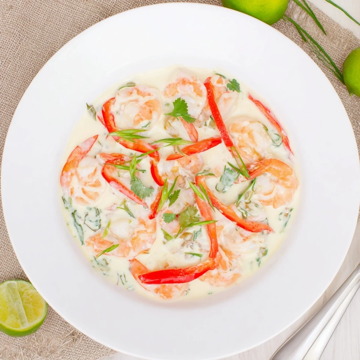 Steaming plate of Creamy Coconut Shrimp Buffet Style, ready to serve at a festive gathering with noodles.