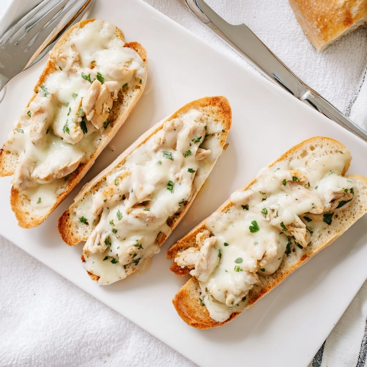 Warm savory slices of Viral Chicken Alfredo Garlic Bread are perfect for sharing at weeknight dinners.