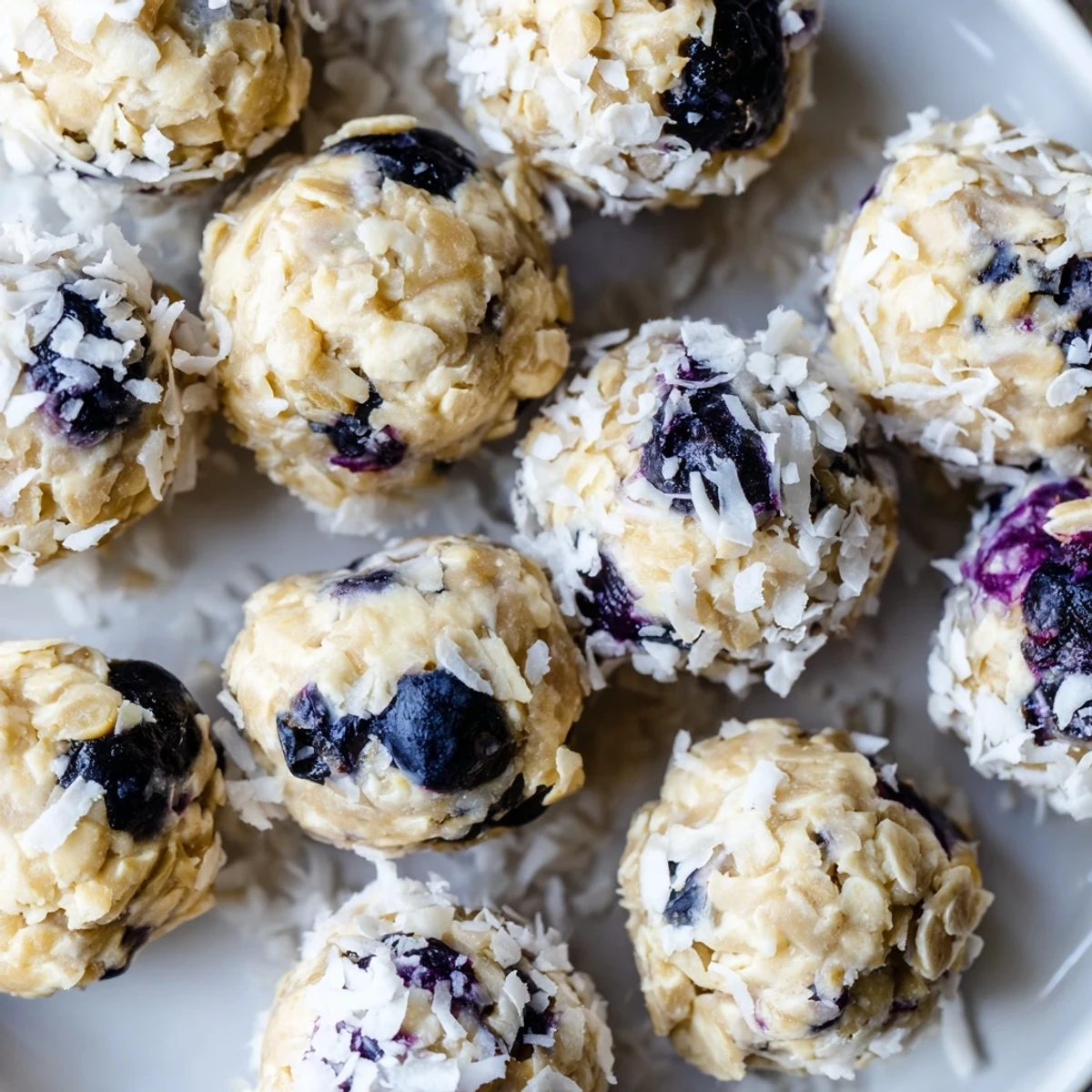 Zesty Lemon Blueberry Cottage Cheese Protein Bites with oats and blueberries.