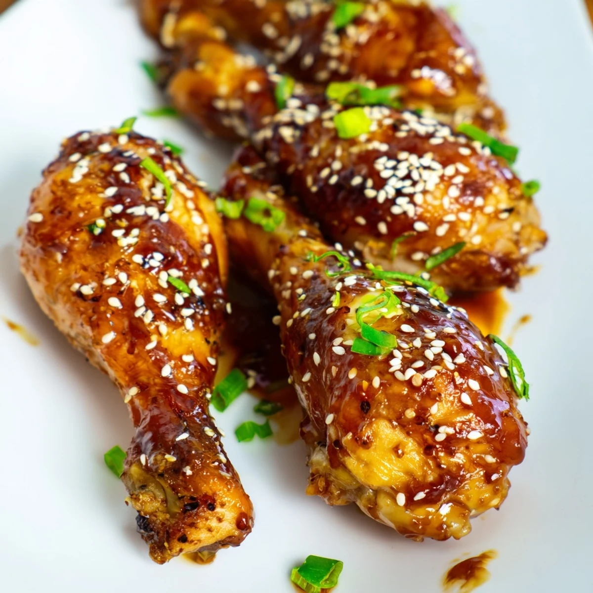 Skin-on chicken drumsticks roasted to perfection with sweet honey garlic marinade and parsley
