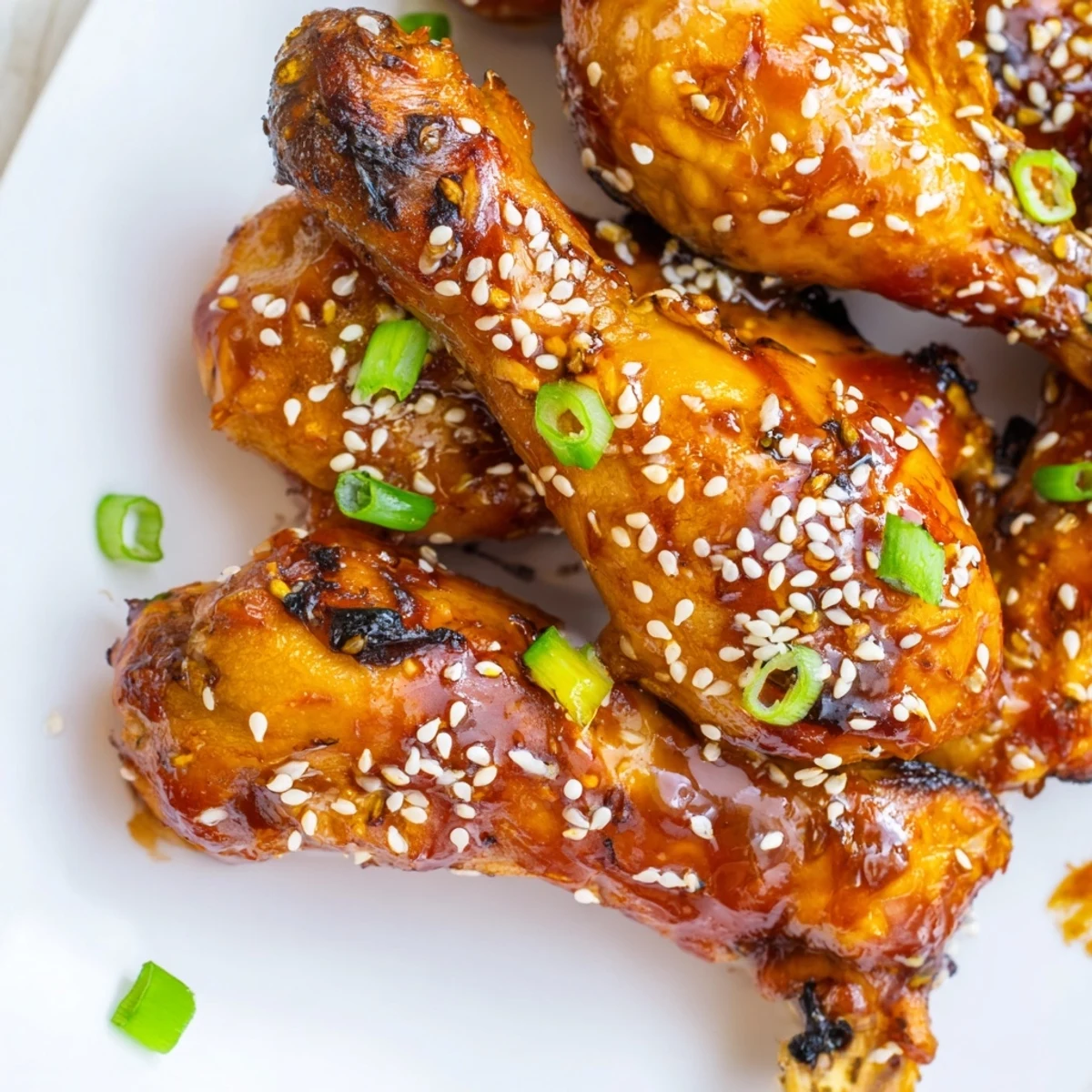 Tender baked chicken drumsticks brushed with savory honey garlic sauce and sesame seeds