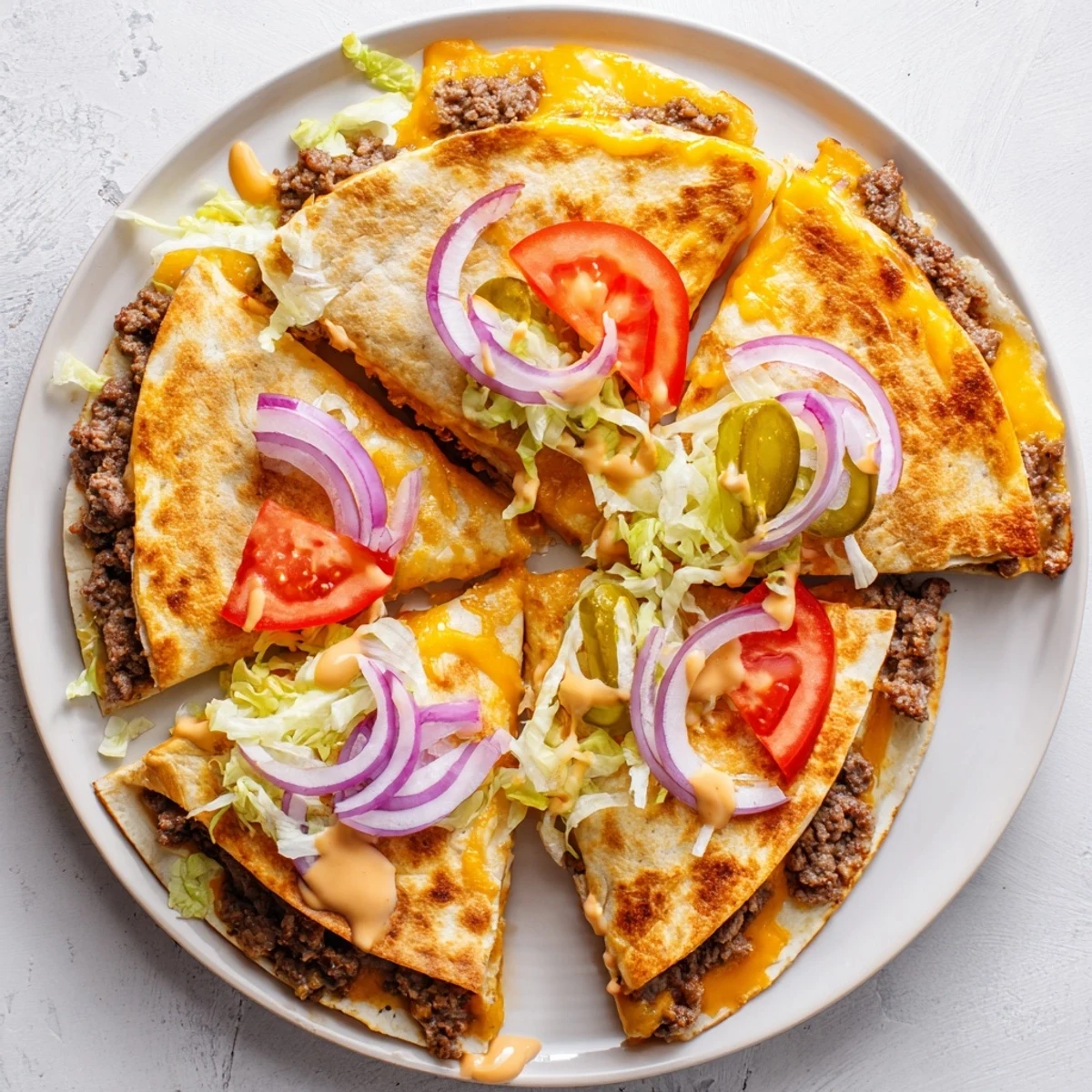 Golden crispy Smashburger Quesadillas filled with juicy seasoned beef and melted cheddar cheese