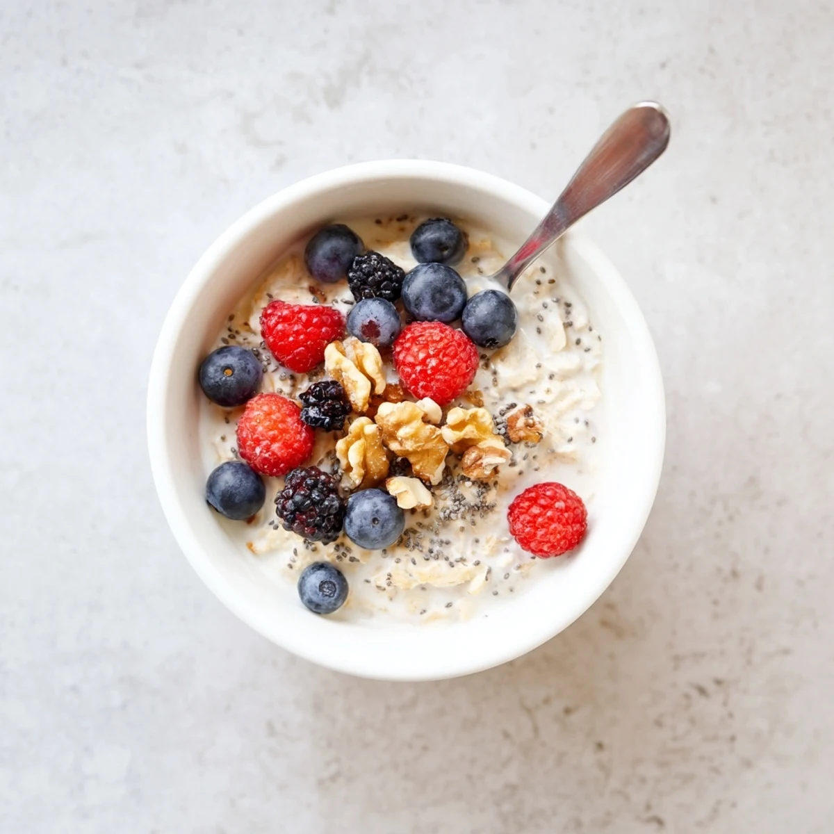 Wholesome brown sugar overnight oats with vanilla Greek yogurt and banana slices ready for breakfast