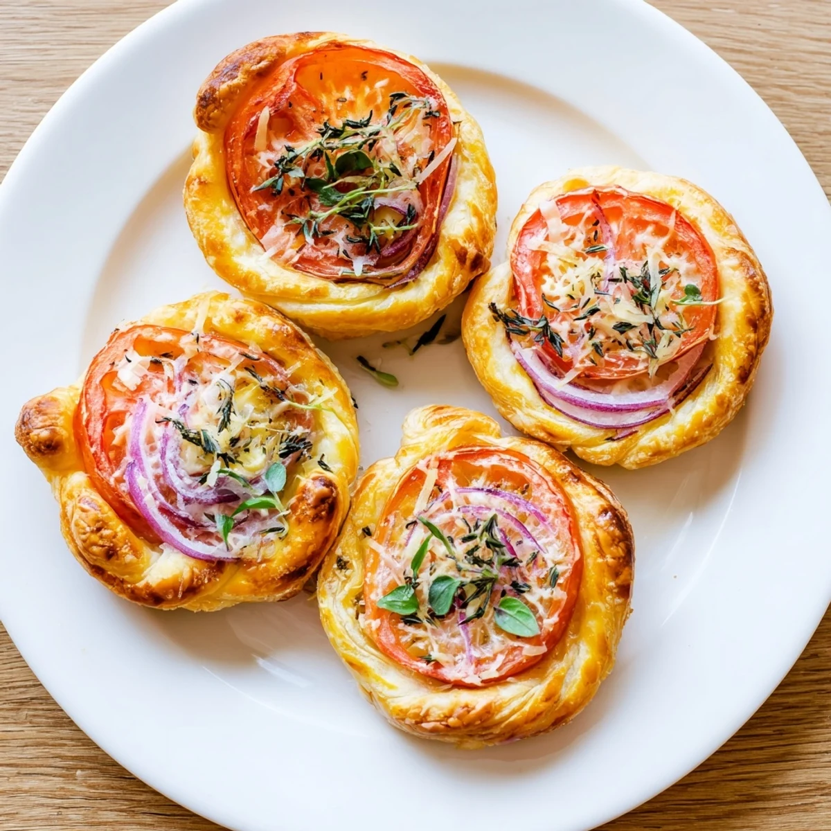 French-style tomato tartlets with creamy cheese and juicy baked red tomatoes