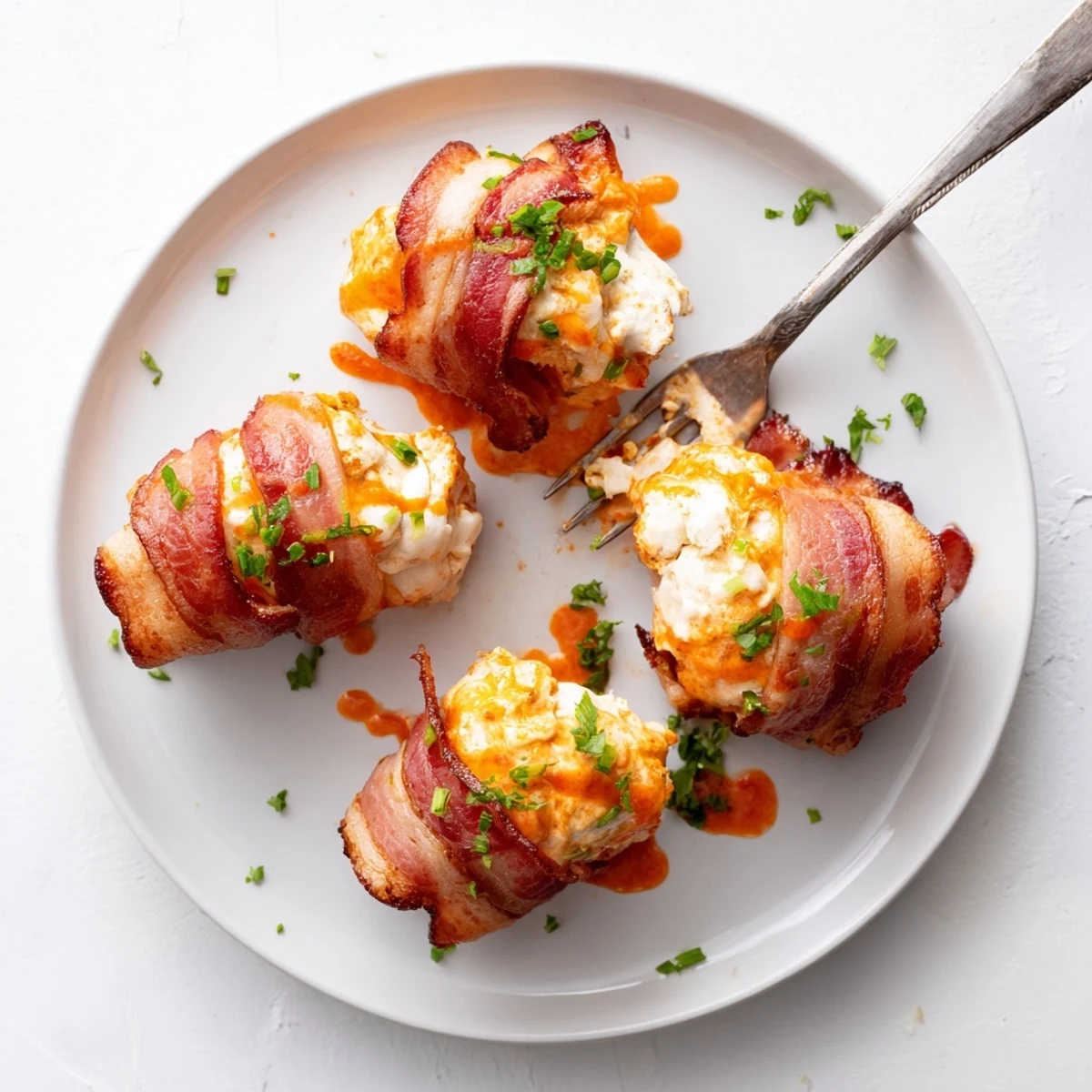 Baked Buffalo Chicken Bombs featuring juicy stuffed chicken breasts wrapped in perfectly cooked bacon slices