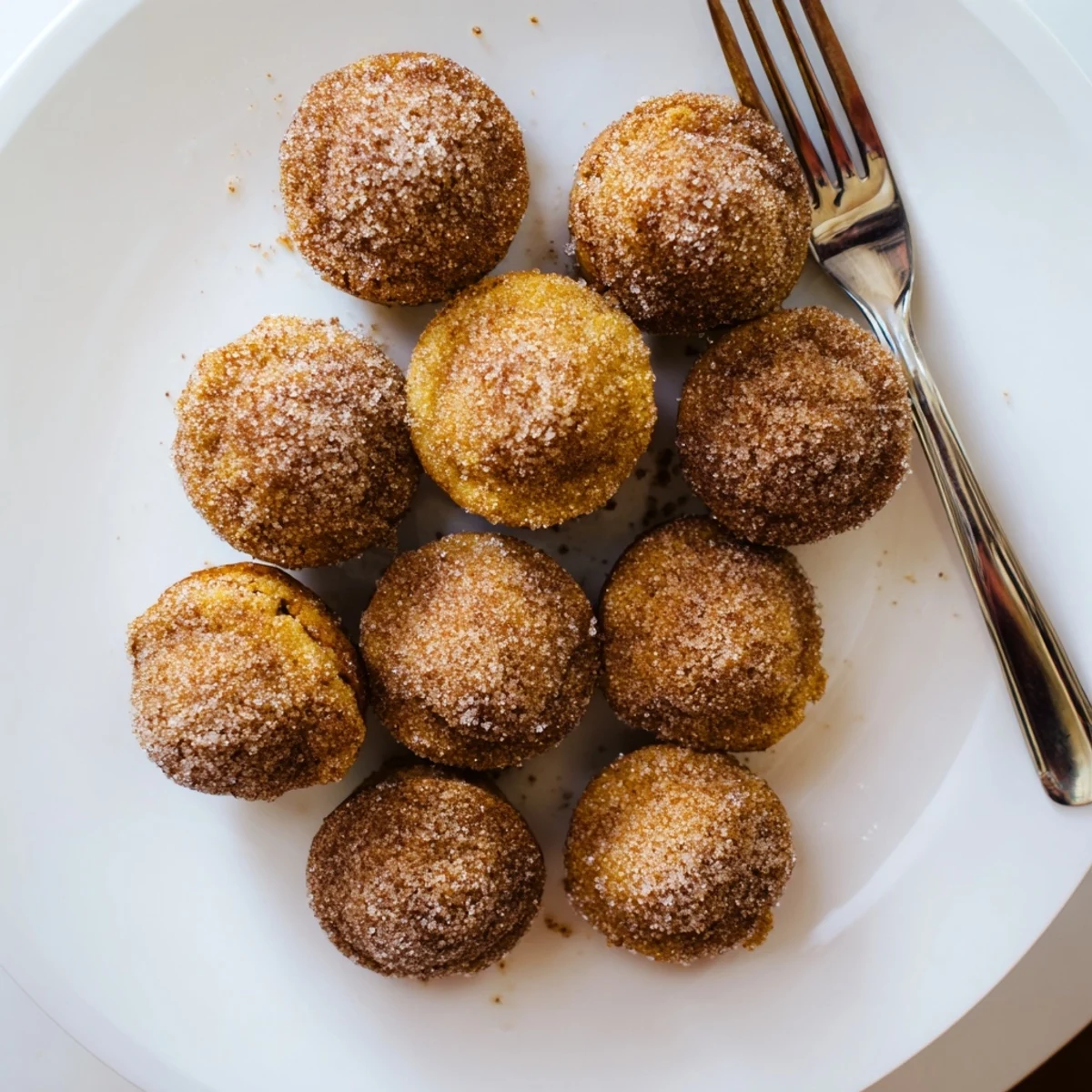Golden brown easy cinnamon sugar mini muffins freshly baked with sweet crunchy coating