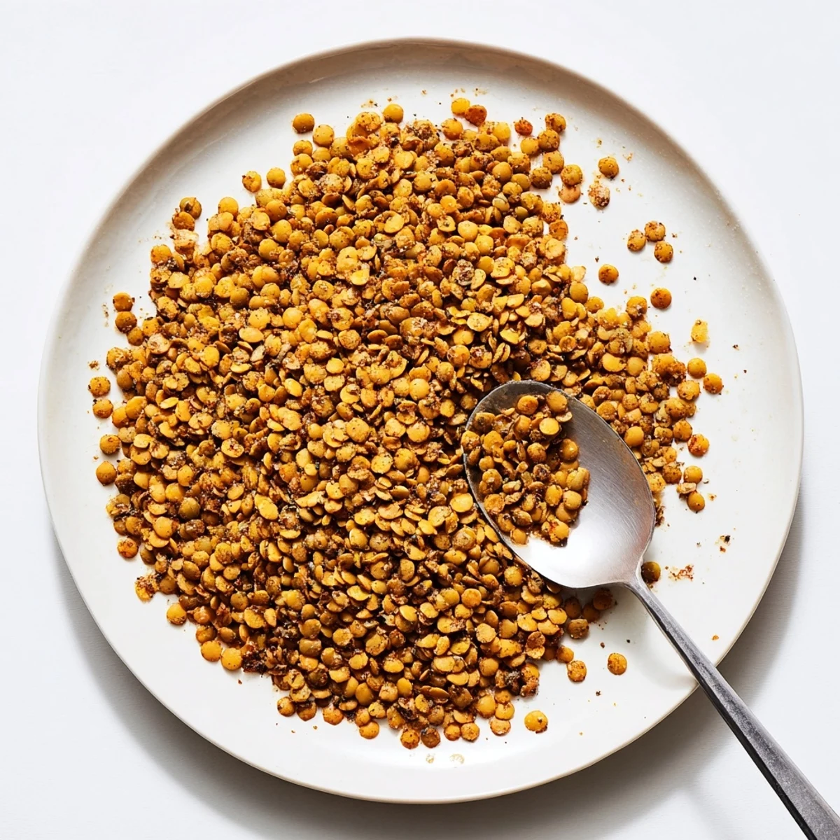 Bowl of crunchy seasoned crispy roasted lentils ready for healthy snacking or salad topping