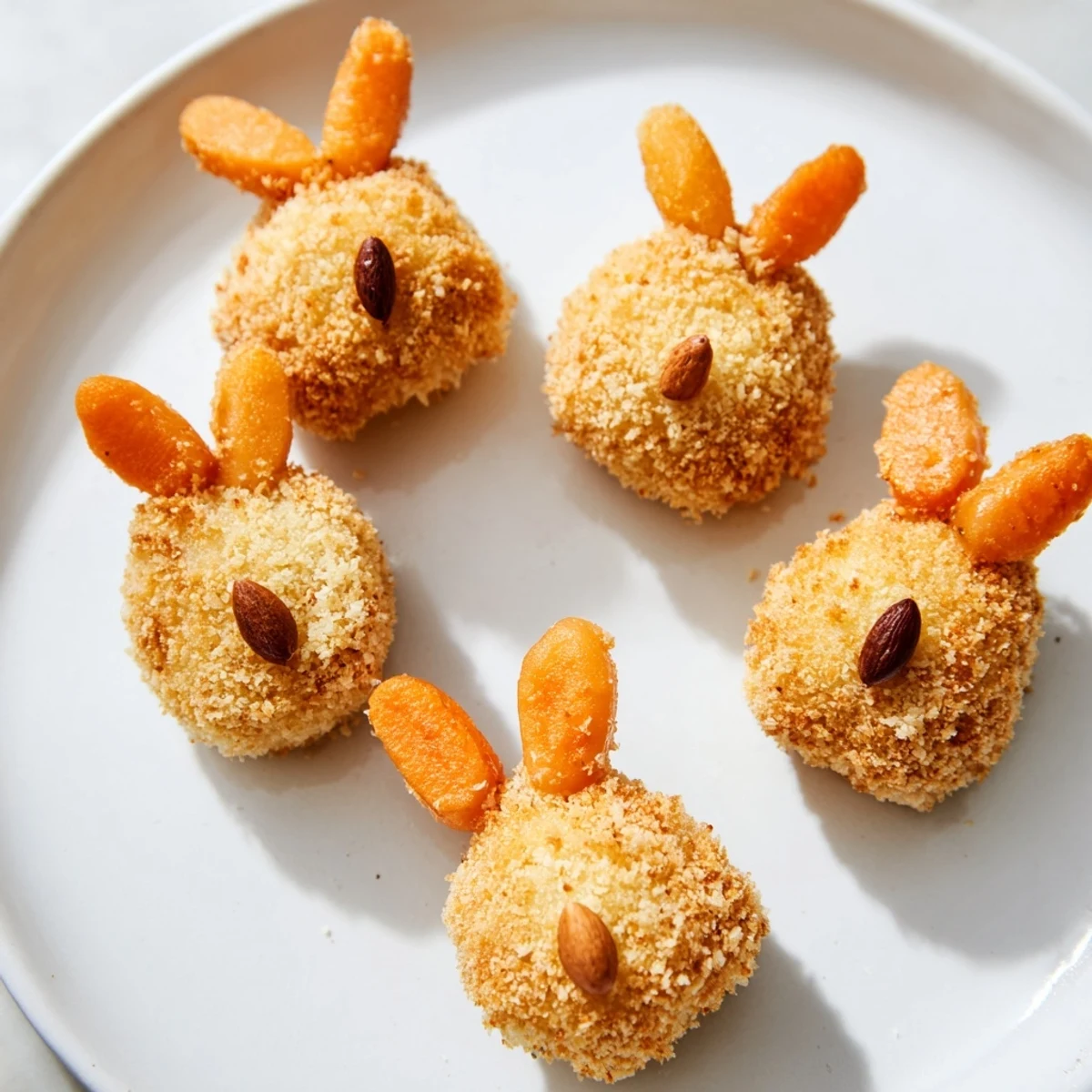Golden Easter Bunny potato croquettes with adorable carrot noses and almond ears