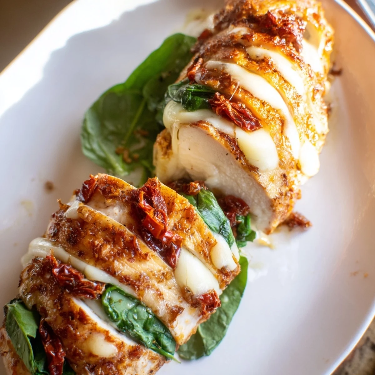 Golden baked Hasselback chicken stuffed with melted mozzarella spinach and sundried tomatoes