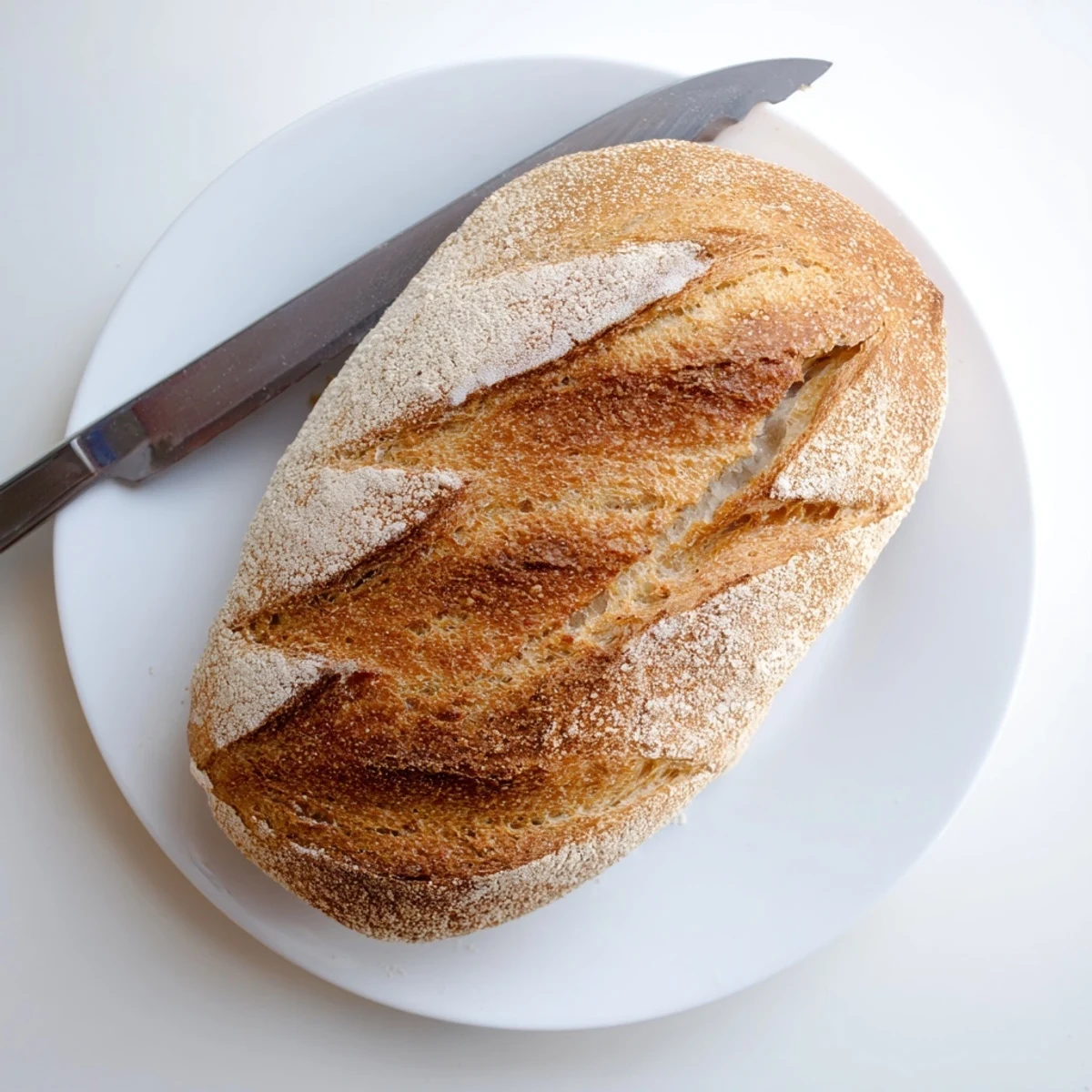 Golden brown crusty Italian bread loaf with a perfectly scored top and chewy interior