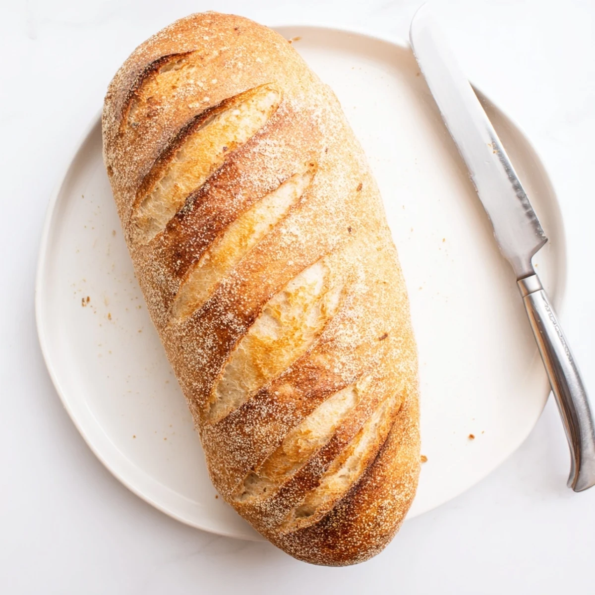 Freshly baked crusty Italian bread cooling on wire rack with golden, crackling surface