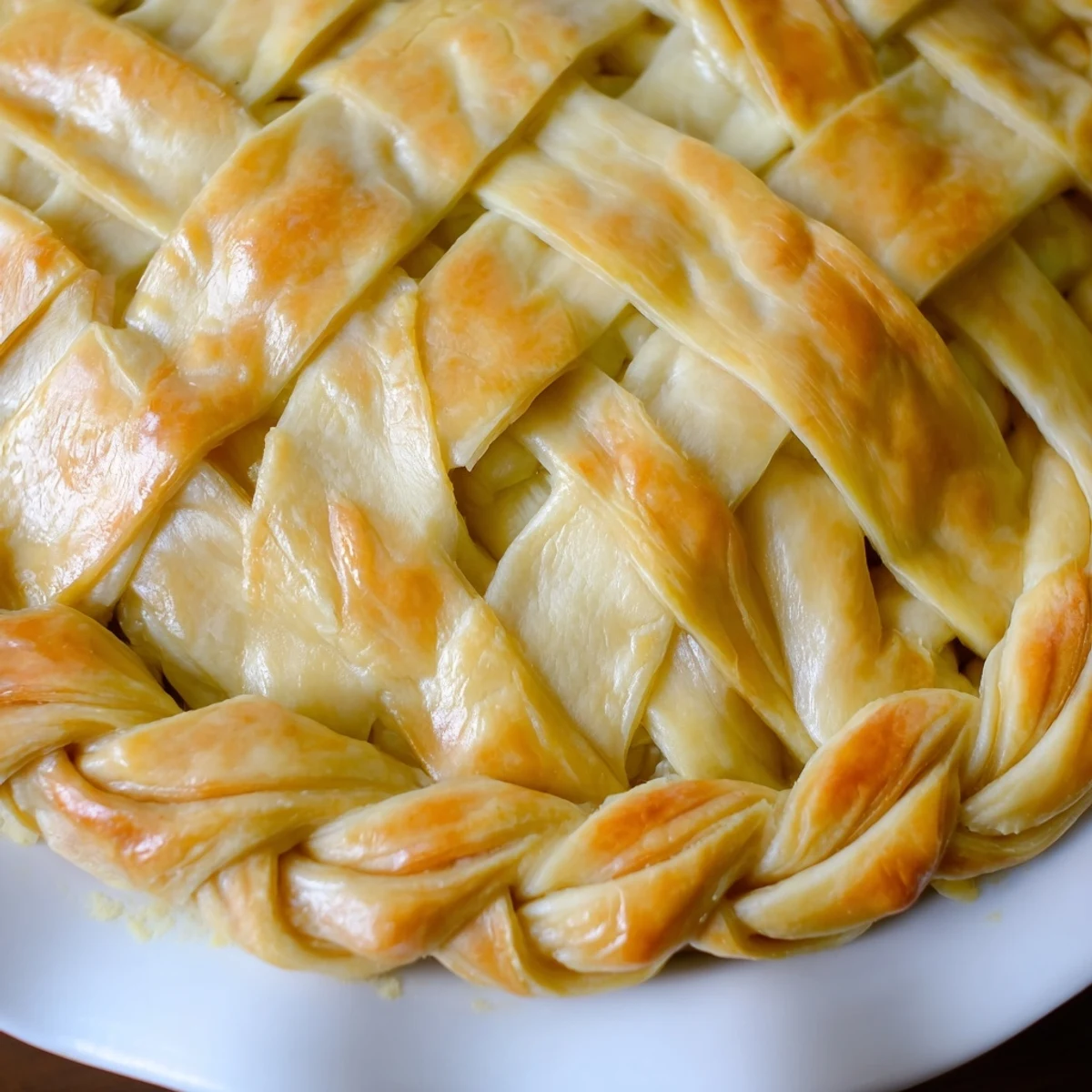Beautifully braided Fishtail Braid Pie Crust decorating a fruit pie with intricate woven pastry detail
