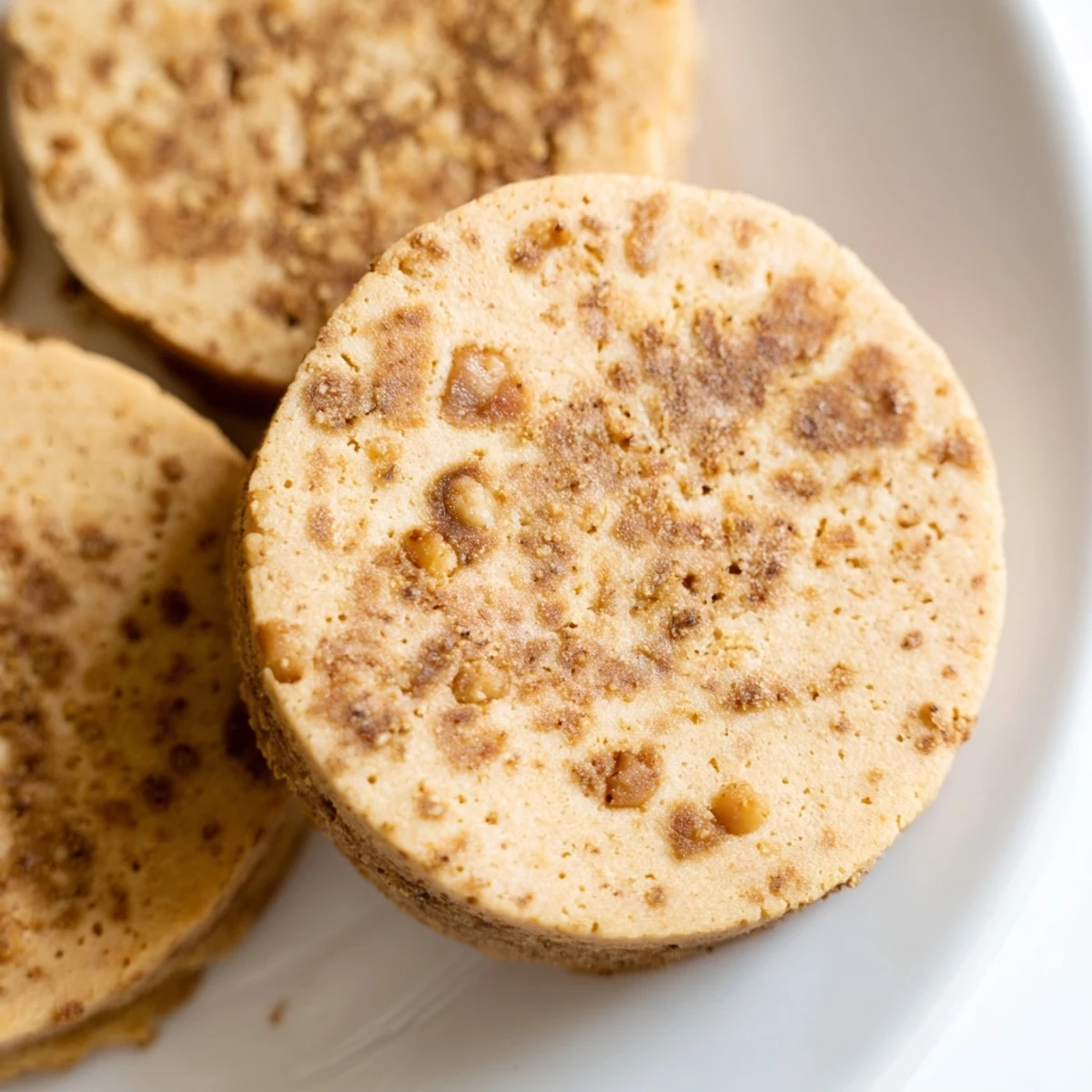Crispy espresso shortbread cookies studded with sweet toffee bits arranged on parchment paper