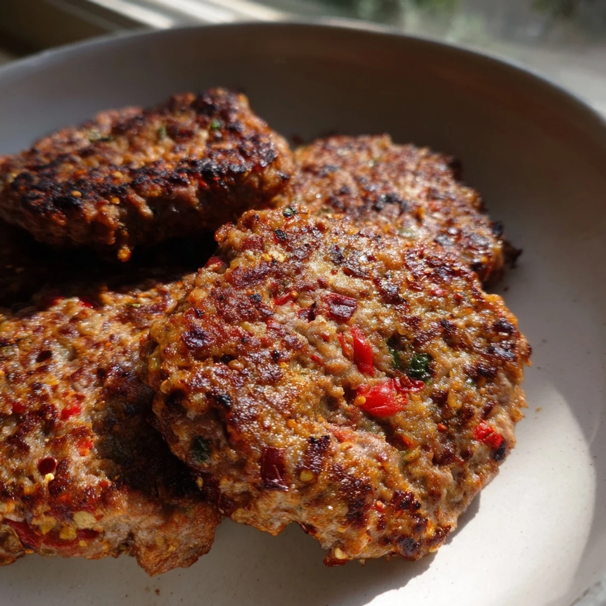 Golden crispy Pakistani Chapli Kabab sizzling in pan with aromatic spices and charred edges